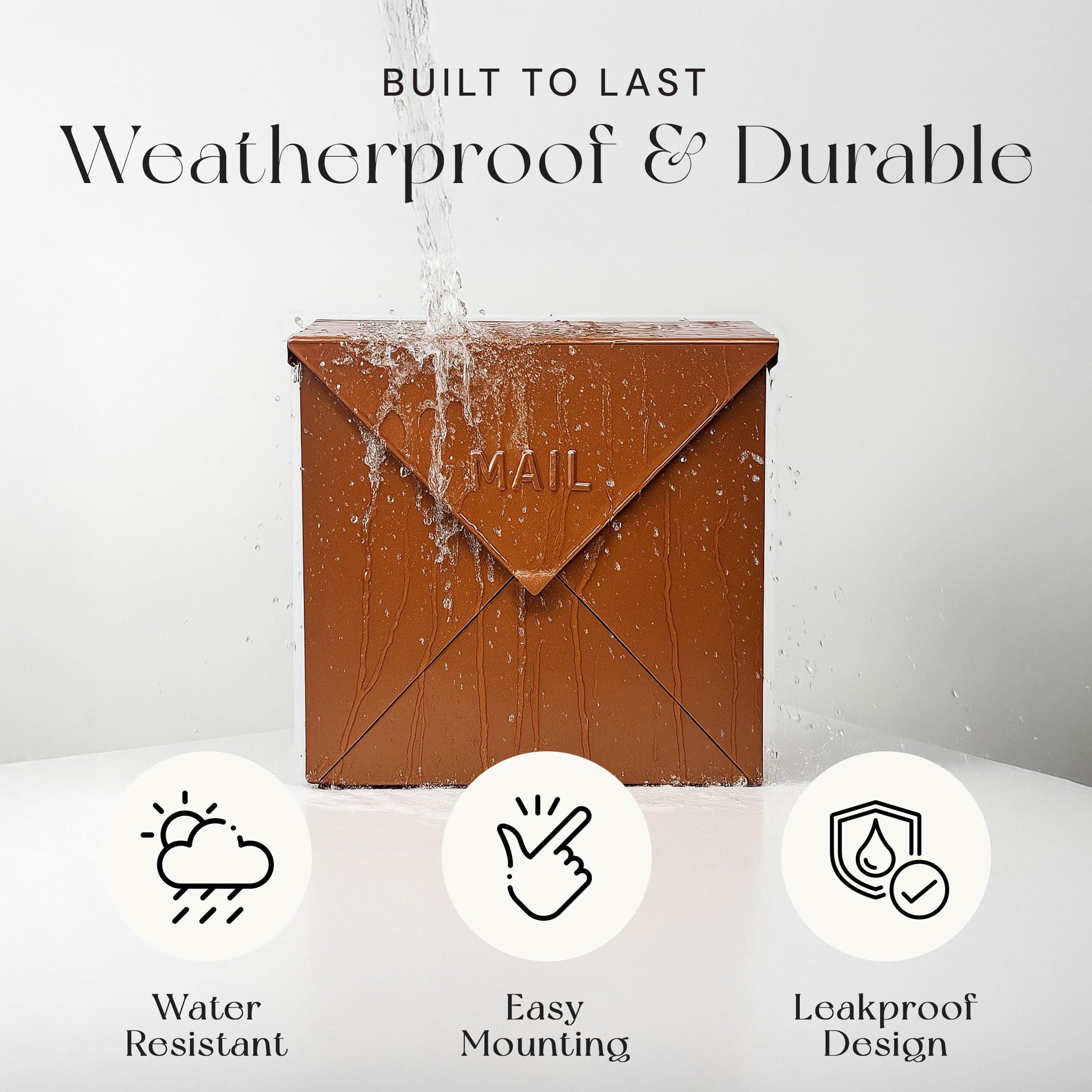 NACH NACH Mailboxes for Outside Wall Mount, 10 x 10 x 4 inch Copper Mail Boxes for House Outside, Waterproof Mailboxes for Outside - Chicago Style Mail Box