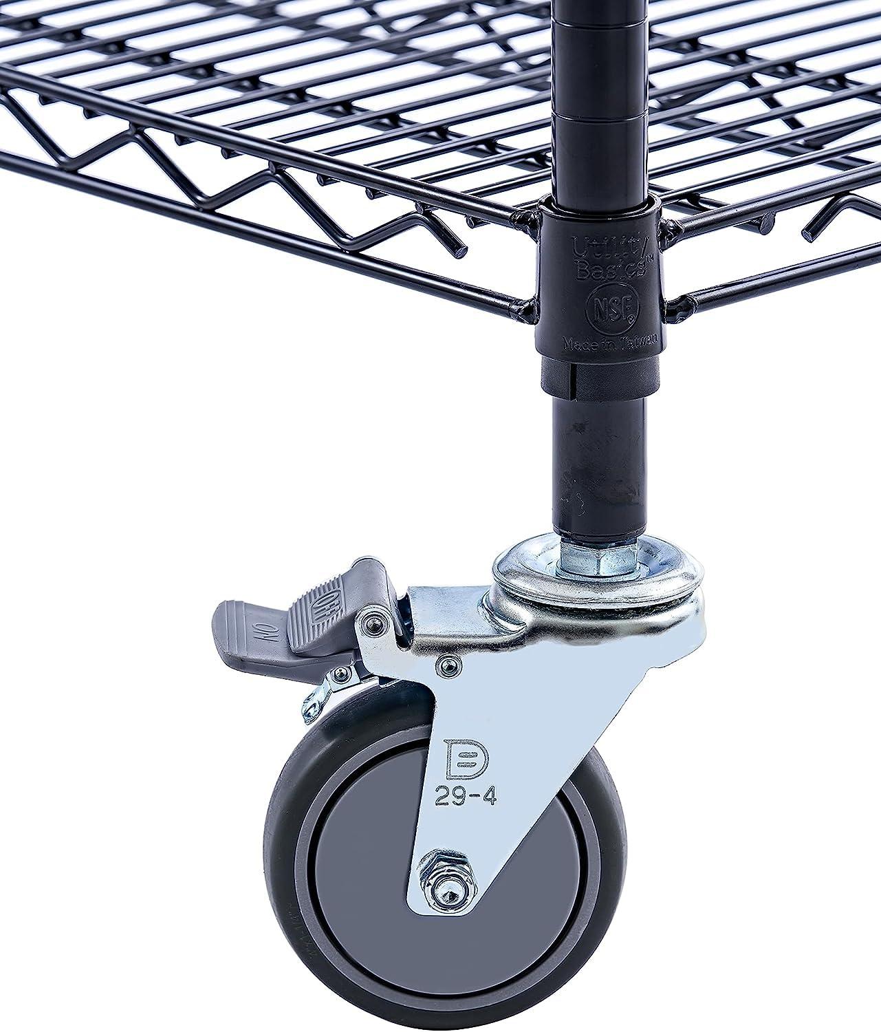 Utility Basics Utility Basics 60"x24"x72" Black 5-Tier Premium Metal Wire Shelving NSF 4000 LBS MAX Capacity Heavy Duty Steel Storage Rack for Warehouse, Garage, Hospital, Commercial Space & School w/Premium Wheels