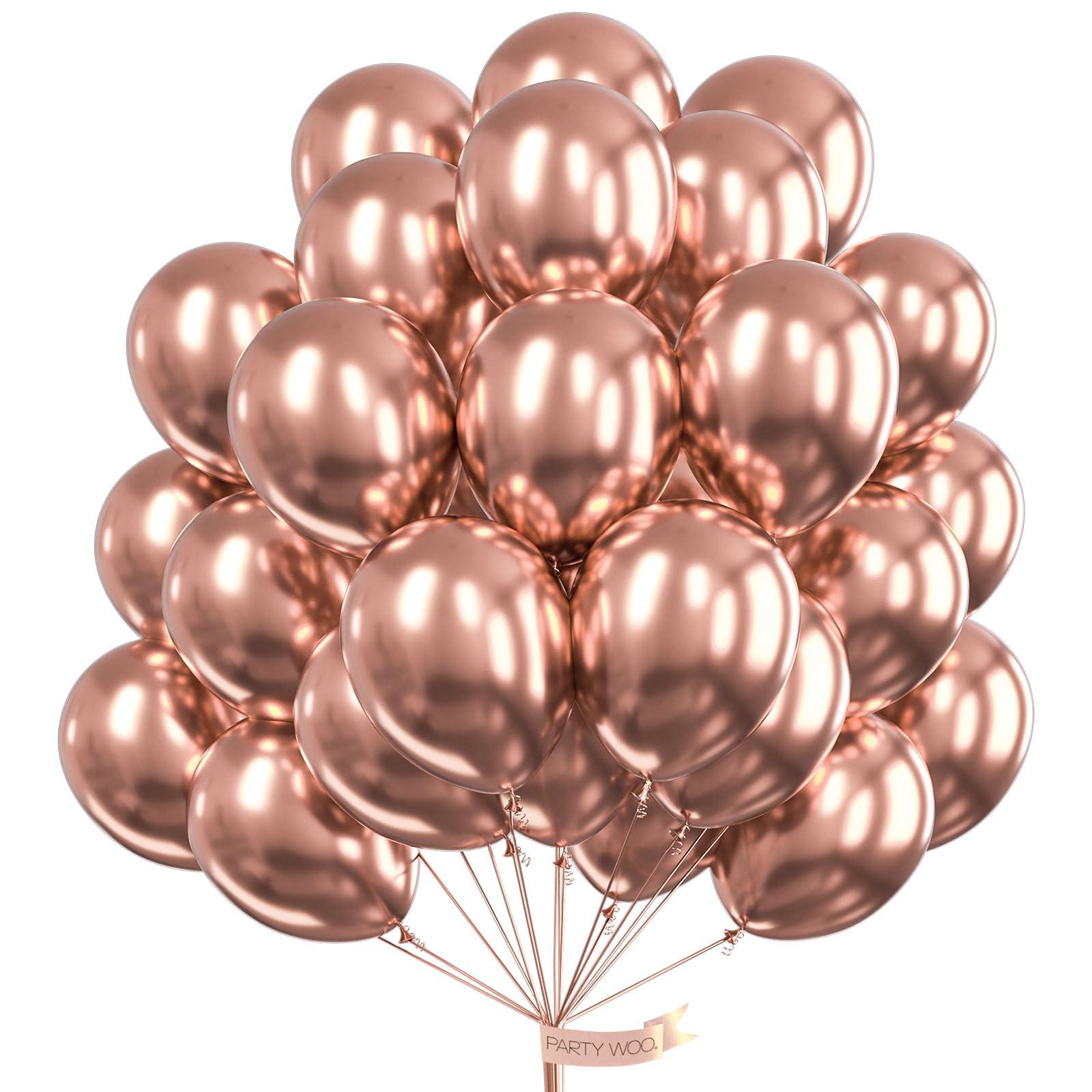 PartyWoo PartyWoo Metallic Rose Gold Balloons 100 pcs and PartyWoo Black Balloons 100 pcs