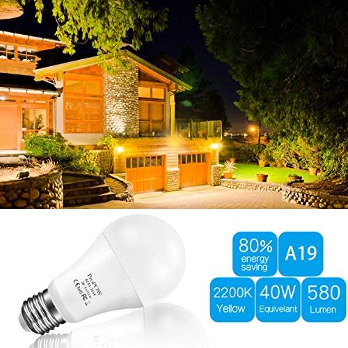 ProPOW ProPOW Yellow Bug Light Bulb, 7W Dusk to Dawn Bug Light Bulbs 40W Equivalent Light Sensor Bulb A19 Smart Auto on/Off LED Bulbs Outdoor Bug Bulbs 580 Lumens Porch Lights(Non-Dimmable,Amber Yellow,E26)