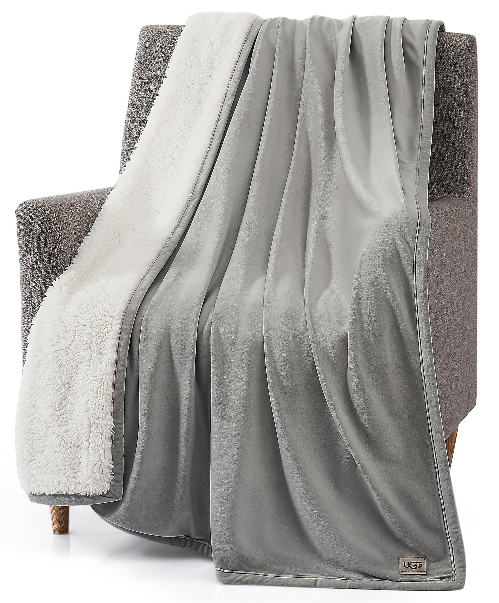 UGG UGG Bliss Throw Blanket Plush Soft Fleece Fluffy Blankets for Bed or Couch Oversized Warm Reversible Machine Washable Medium Weight Home Decor Giftable Throw, 50-inch x 70-inch, Seal Grey
