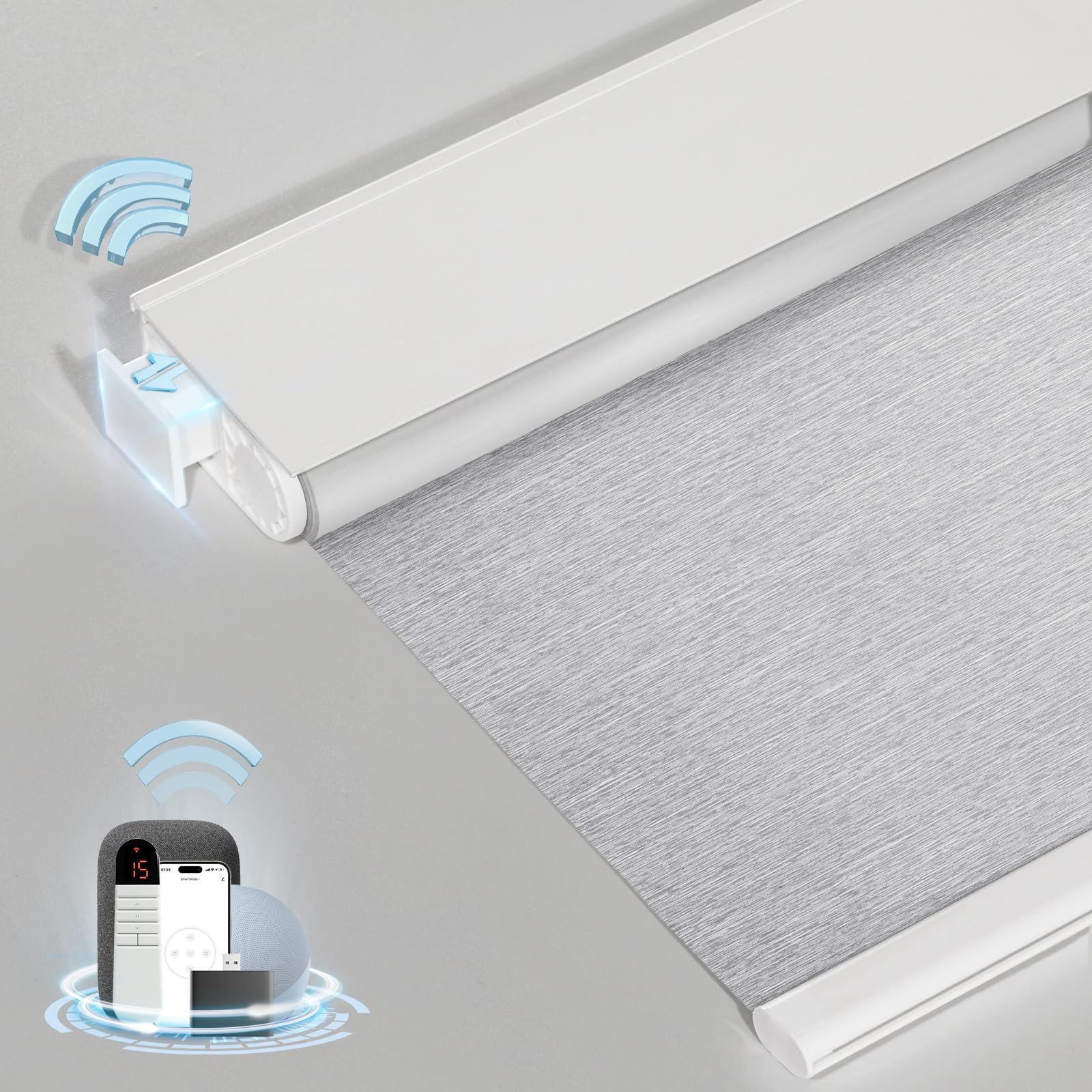 MANSNIX MANSNIX Smart Motorized Blinds with Remote, Cordless No-Drill Automatic Roller Shades, Blackout Electric Blind for Windows, Grey, 24 x 72