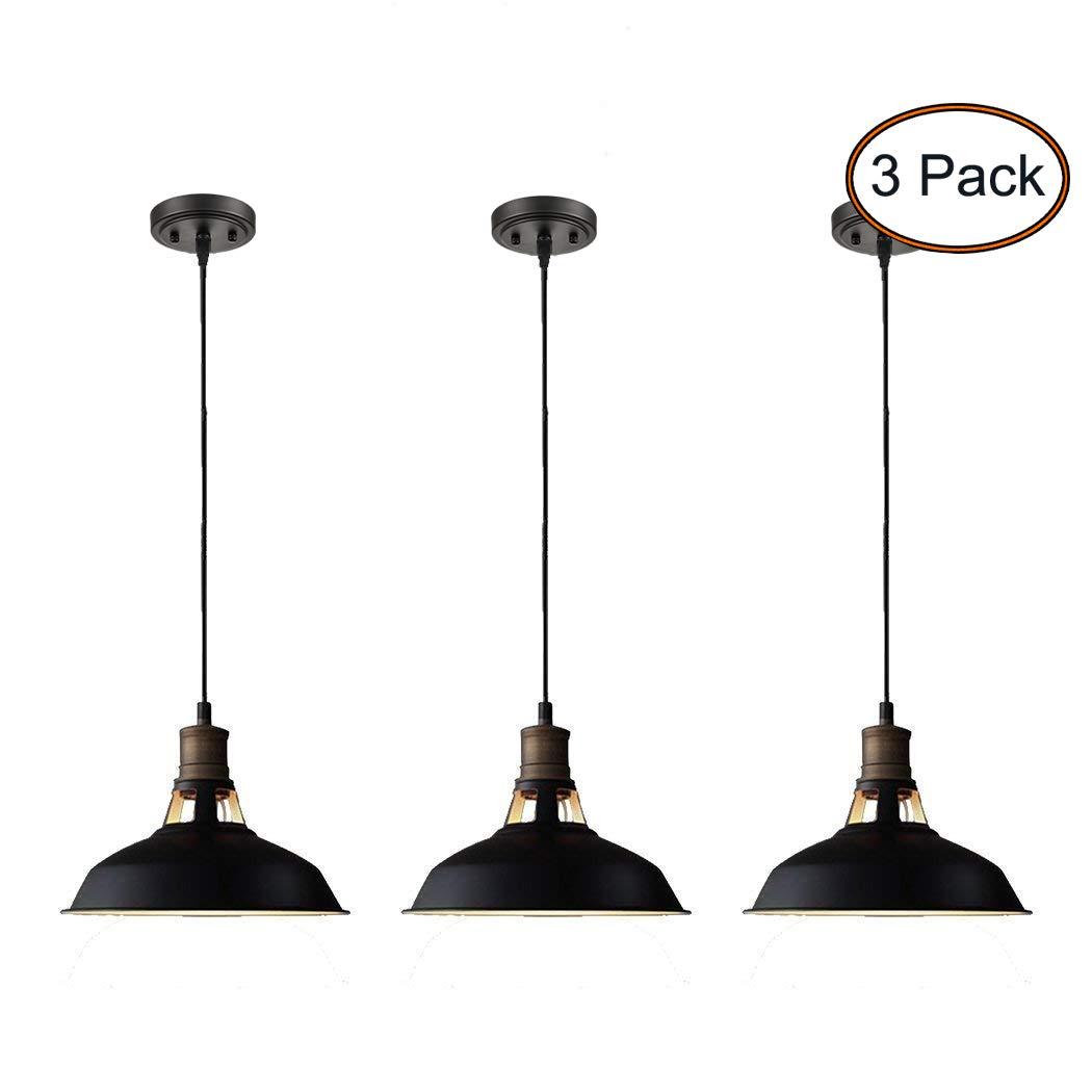 CLAXY CLAXY Ecopower Industrial Metal Barn Pendant Light 3 Pack Hanging Pendant Lighting for Kitchen Bar Restaurant Cafe