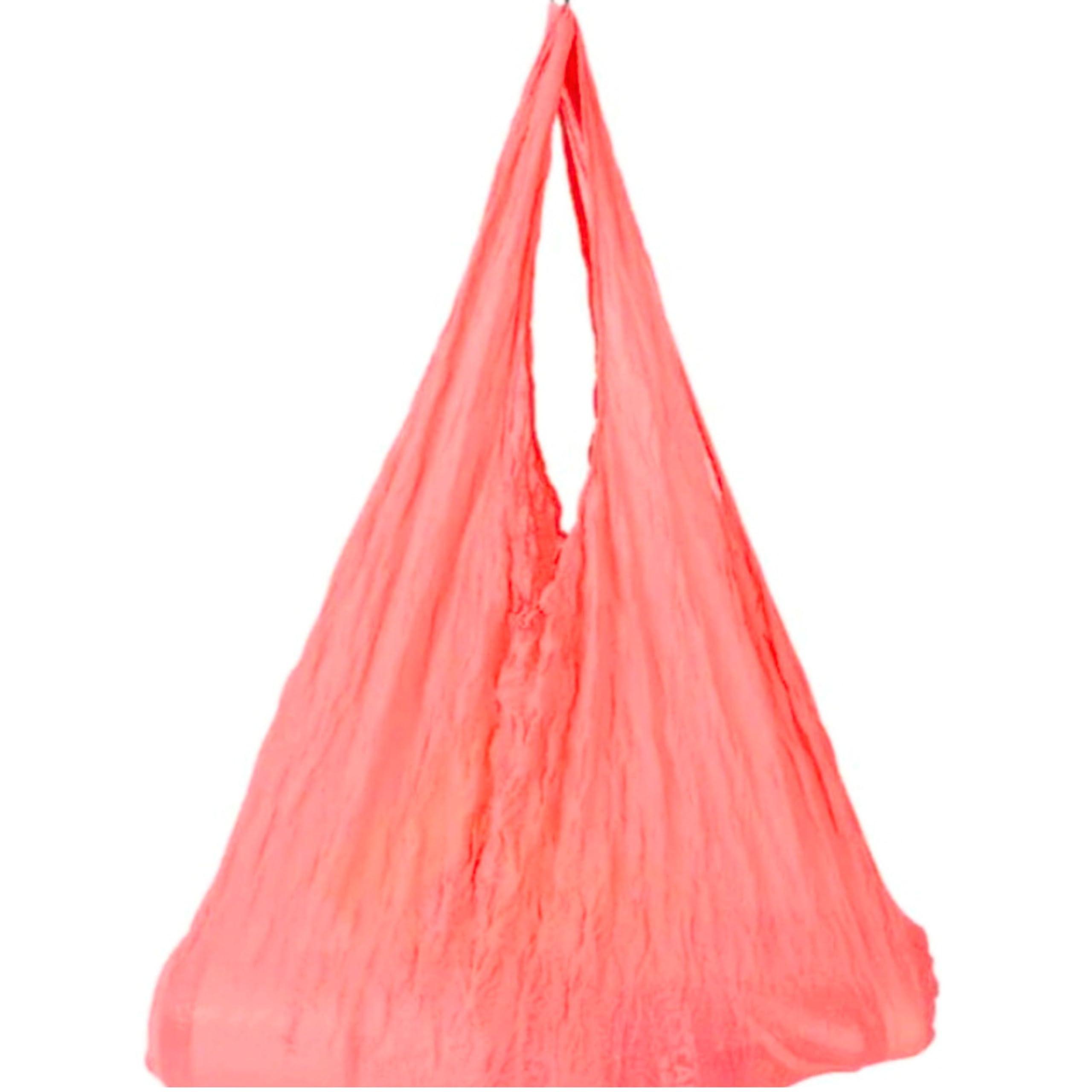 Generic Expandable Shopping Bag, Reusable Grocery Bags, Stretchy Foldable Fabric Bags, Collapsible Pouch, Folding Shrink Totes (Pink-Orange)