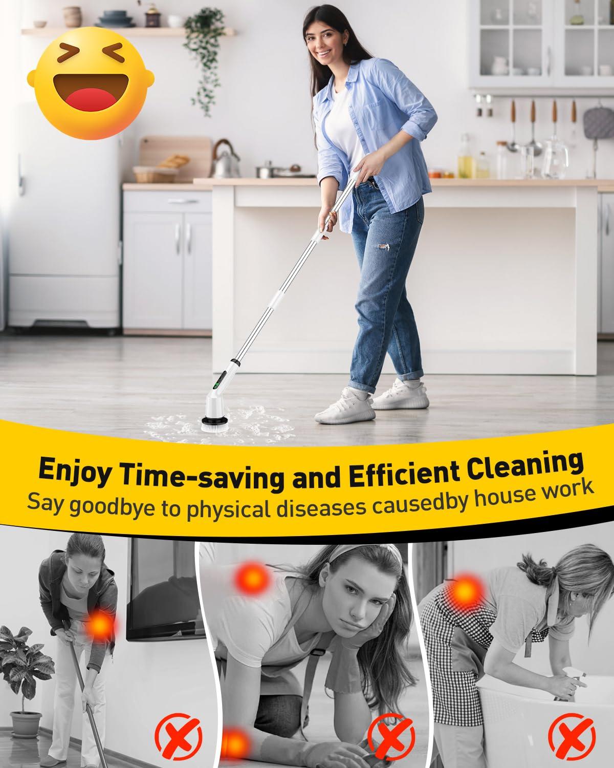 CTMAST Electric Spin Scrubber for Cleaning Bathroom, Shower Scrubber Cordless Cleaning Brush with IPX7 Waterproof & 2 Speed, 3 Brush Heads, Bathroom Cleaning Supplies for Shower Tub Kitchen Tile Toilet White