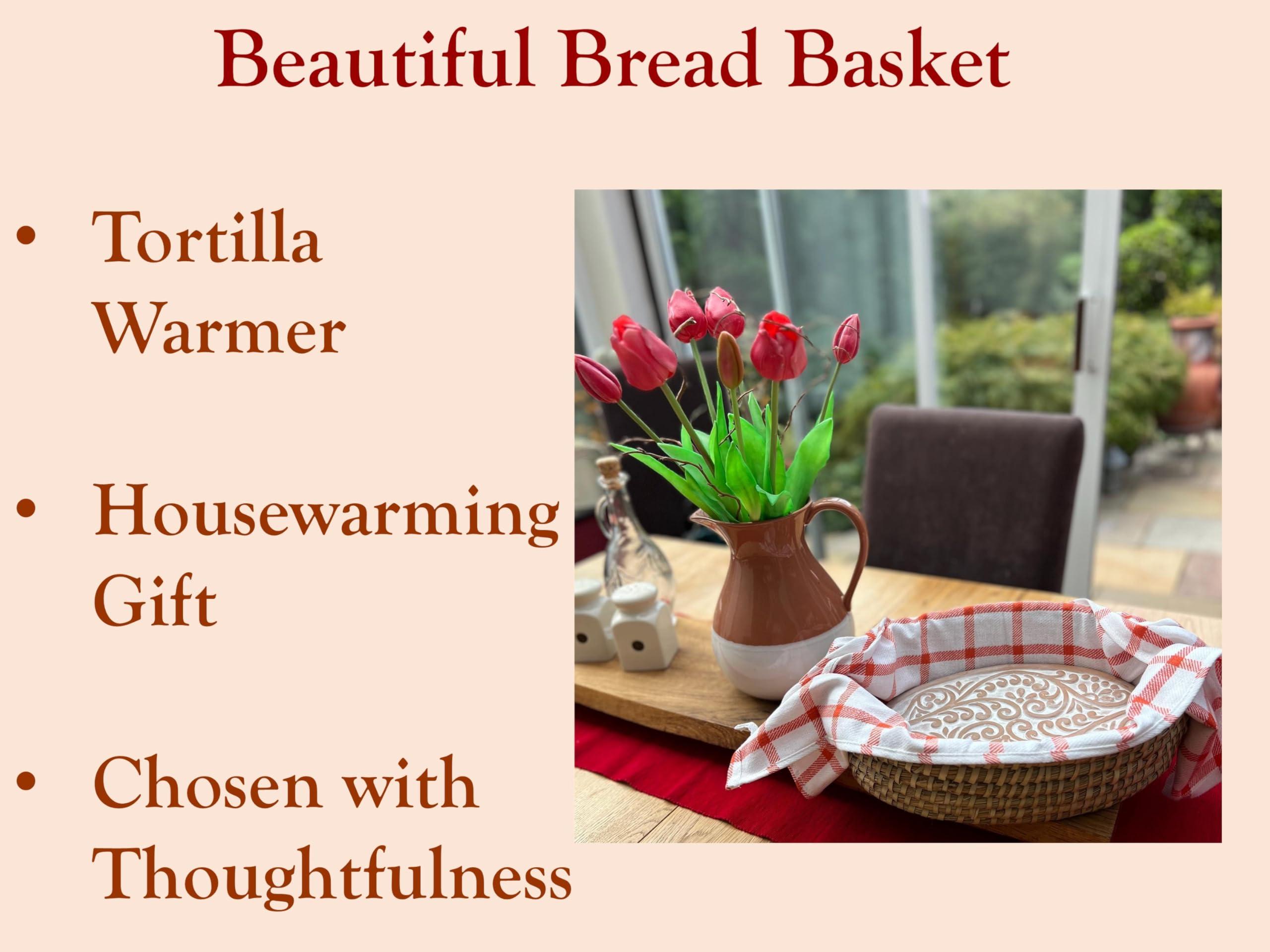 HofArtisan Bread Warmer Basket with Stone - Bread Baskets for Serving Rolls Warming Tortilla, Gift for Bakers Sourdough, Hostess Gifts New Home, Mom Dad Birthday