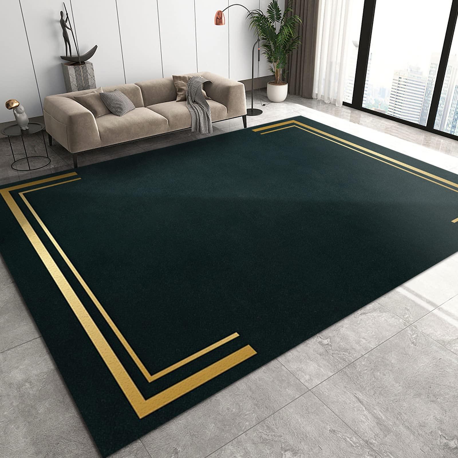 NALUGI 3D Modern Minimalist Living Room Rugs, Golden Geometric Lines Border Black Apartment Carpet, Area Rug Do Not Fade Pattern Clear Apply to Door Mats Porch Hotels,34ft/90 * 120cm