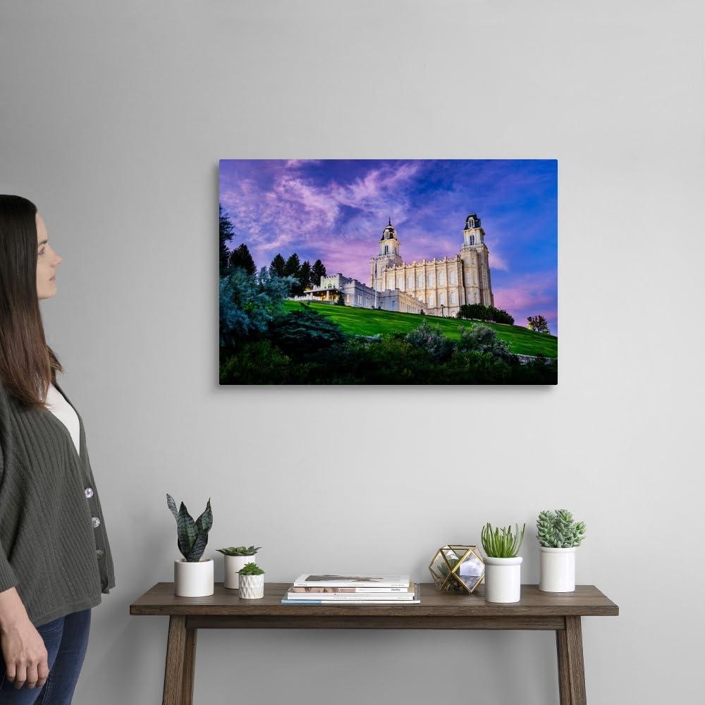 CANVAS ON DEMAND CANVAS ON DEMAND Manti Utah Temple, Pink Sunrise From the Road, Manti, Utah Canvas Wall Art Print by Scott Jarvie, Home Decor, Religion Artwork, 30" x20in