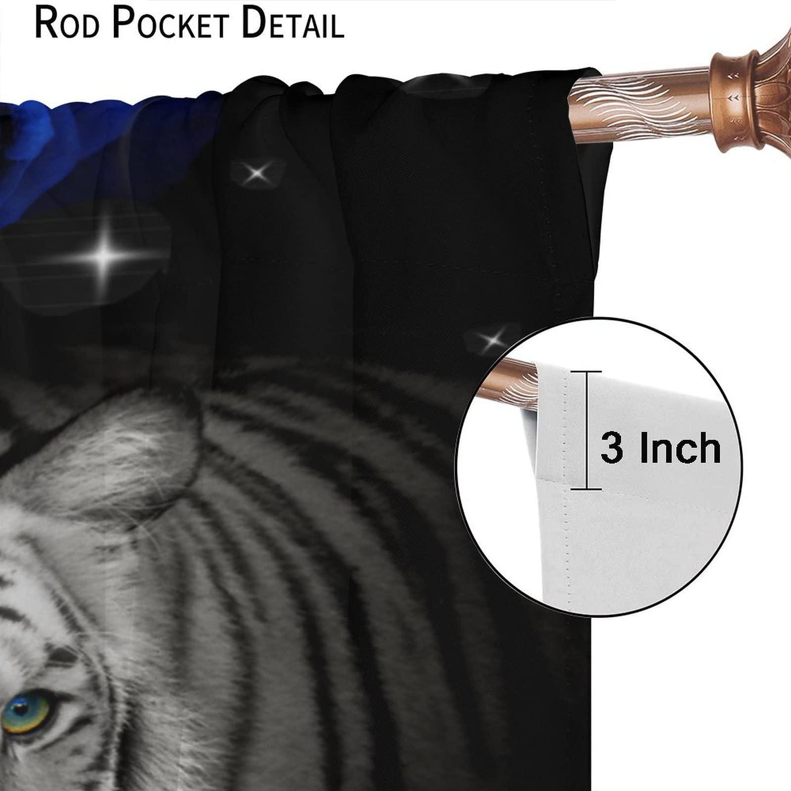 YCness Tiger Curtain for Bedroom, Blue Rose Leopard Kid Curtains Africa Wildlife Animal Theme Window Treatment, White Tiger Flower Drapes 2 Panel Sets,84x84 Inch