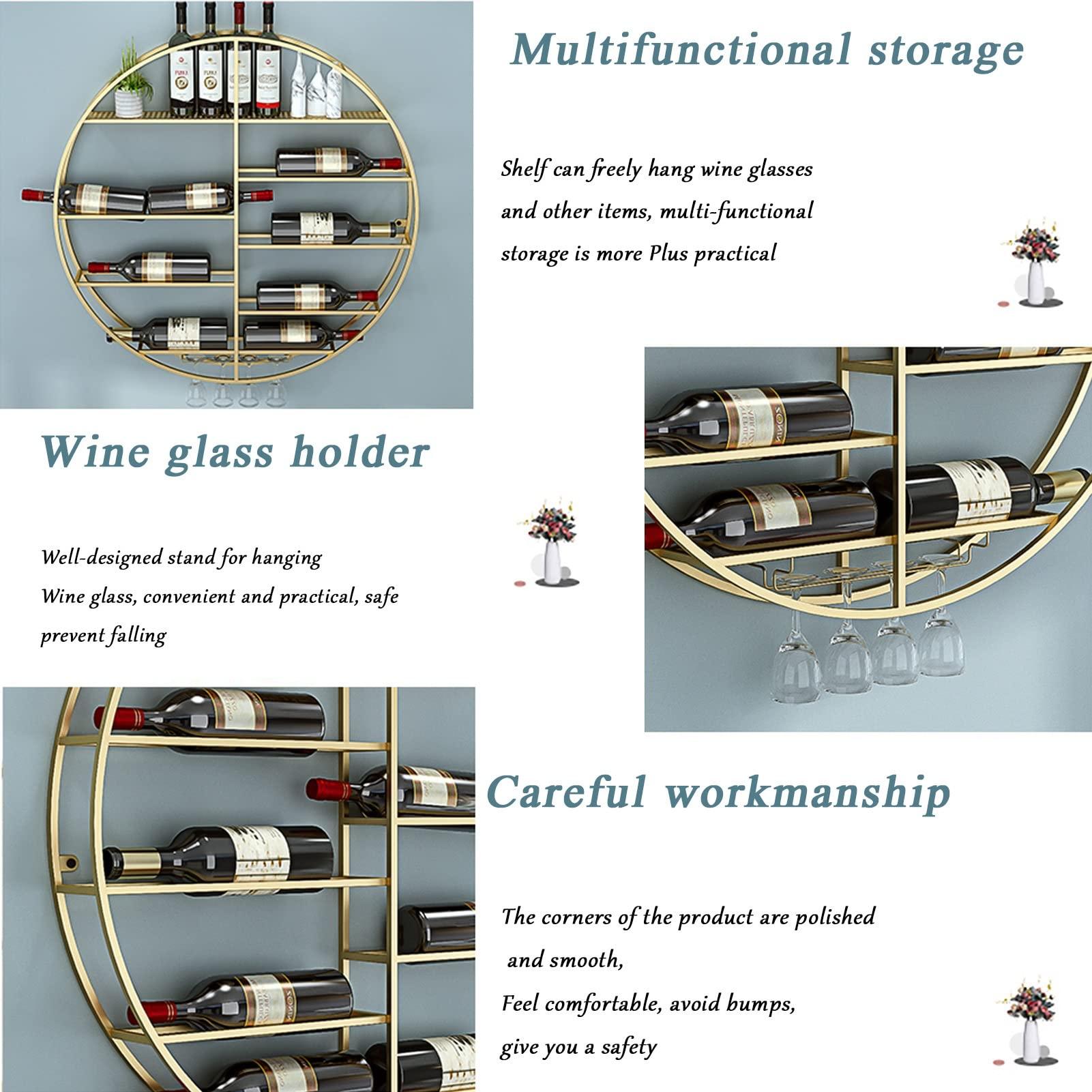 LEAYAN LEAYAN Wine Rack Modern Wine Racks, Round Wall Mounted Wine Shelf Golden Wine Bottle and Glass Holder Metal Wine Holder Goblet Stemware Rack, Bar Wine Cellar Display Shelves/70X11X70cm Storage Shelf