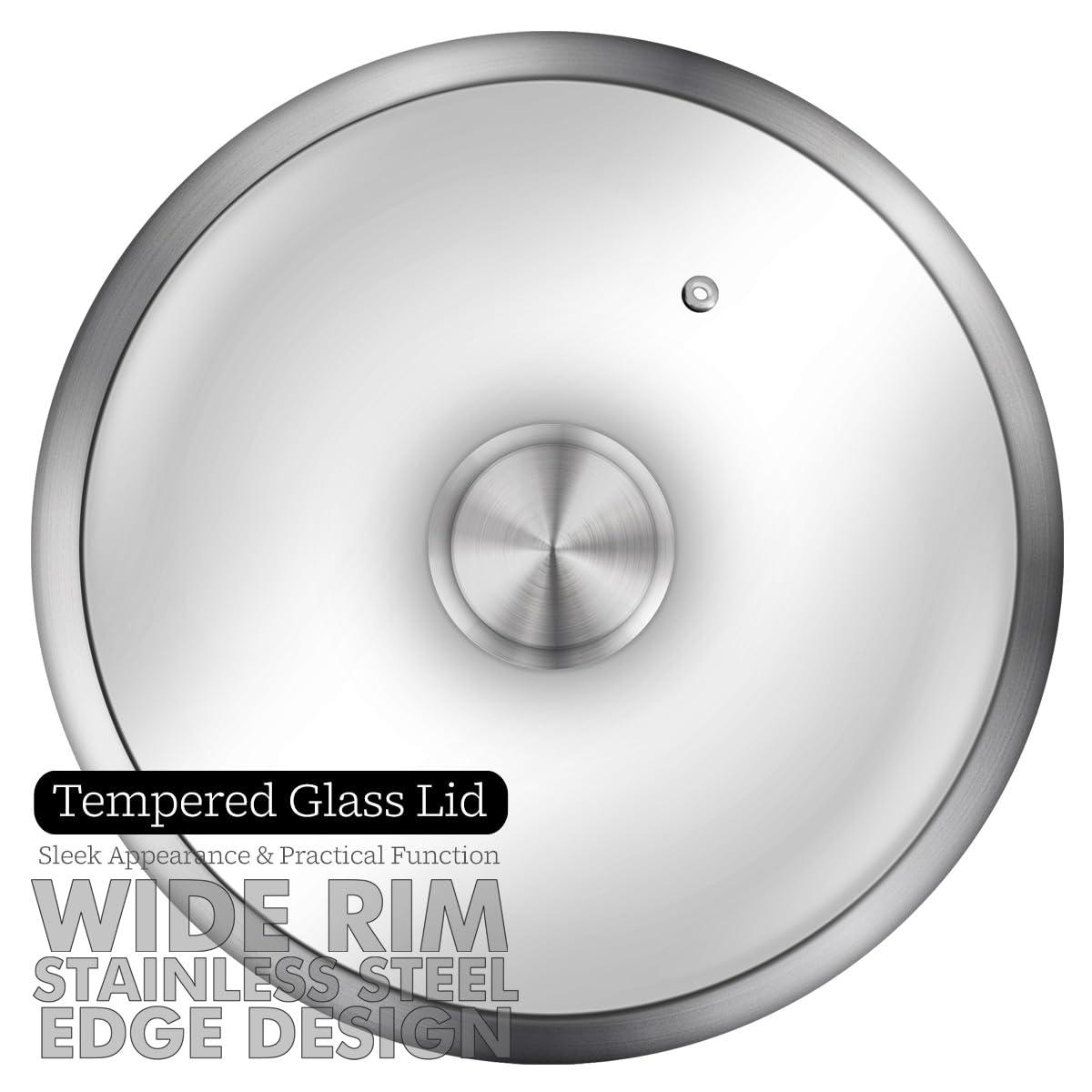 WAGENSTEIGER WAGENSTEIGER 4.18Quarts Stainless Steel Saut pan Casserole Pot with Tempered Glass Lid, Stock Pot, 3-Ply Construction with Aluminum Core, Stylish Design, Brushed Finish