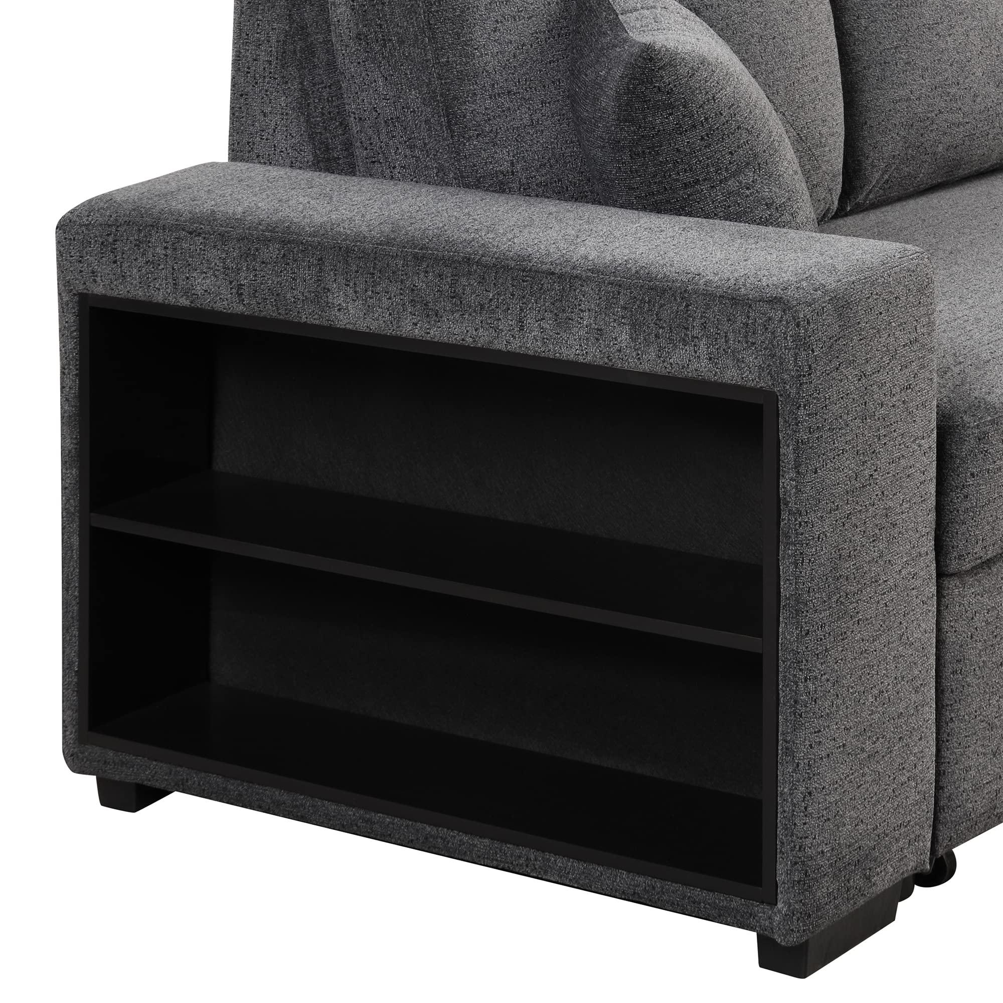 Zaboro Zaboro Reversible Sleeper Sectional Sofa Couch with Side Shelf and 2 Stools, Pull-Out L-Shaped Sofa Bed, Corner Sofa-Bed with Storage Chaise Left/Right Hande for Living Room Furniture, Black+Blue