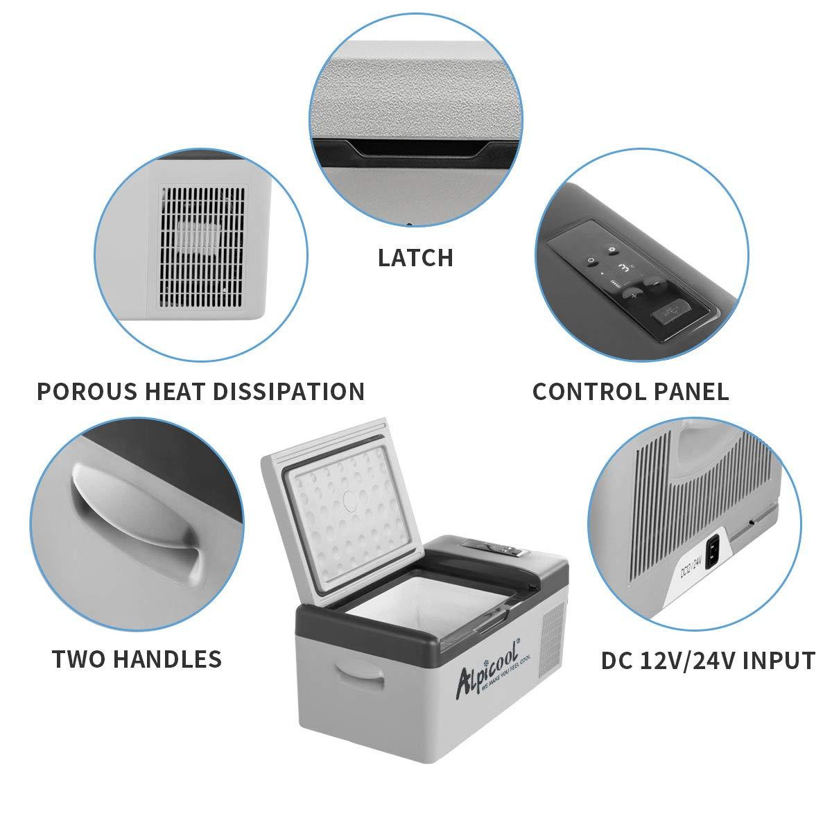 Alpicool Alpicool C15 Portable Car Freezer,12 Volt Refrigerator, 16 Quart (15 Liter) Fast Cooling 12V Car Fridge -4~68, Car Cooler, 12/24V DC and 100-240V AC for Outdoor, Camping, RV, Truck, Boat