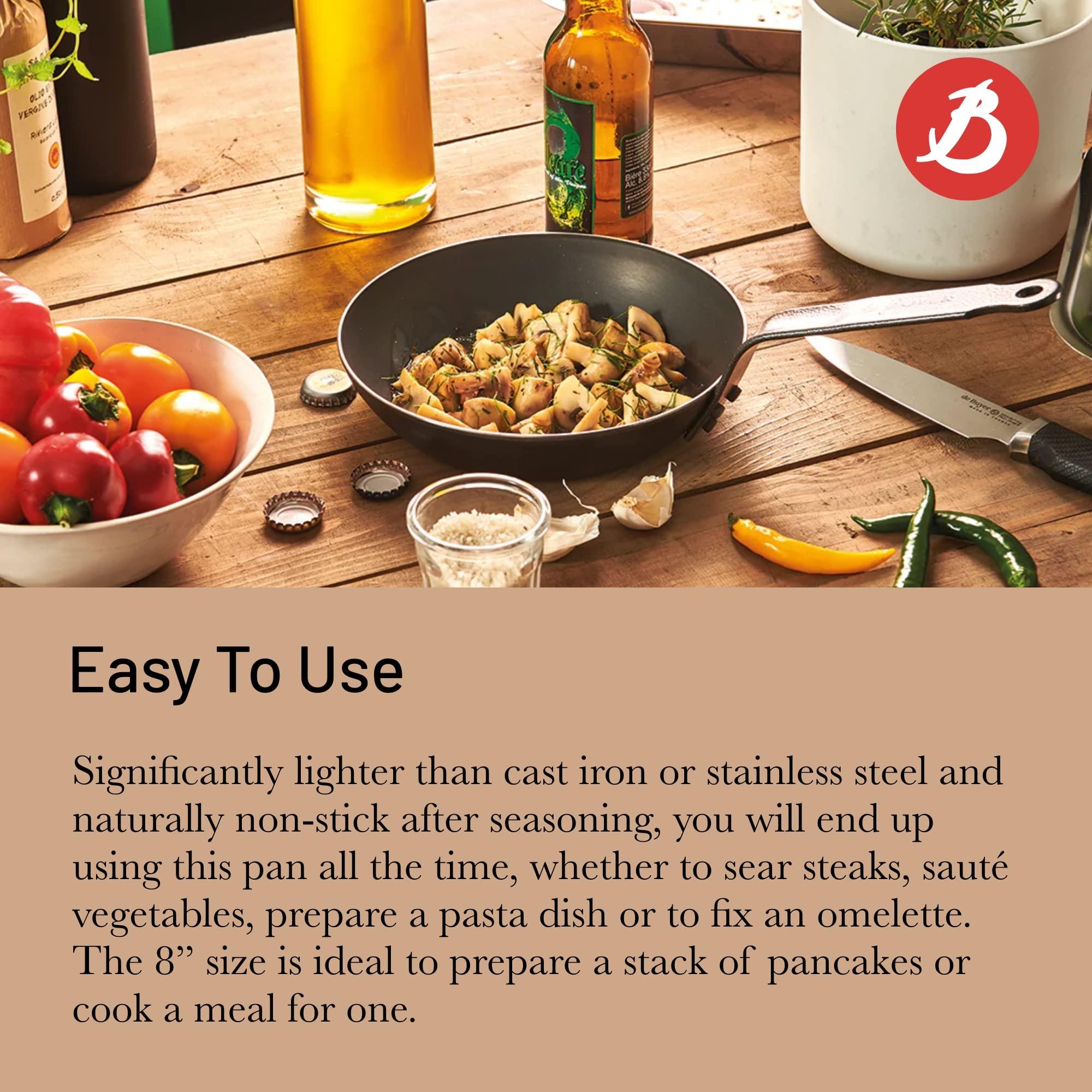 De Buyer DE BUYER Lyonese Round Frying Pan, Diameter 20 cm, 5020.20, Non-Stick Coated Steel, Black