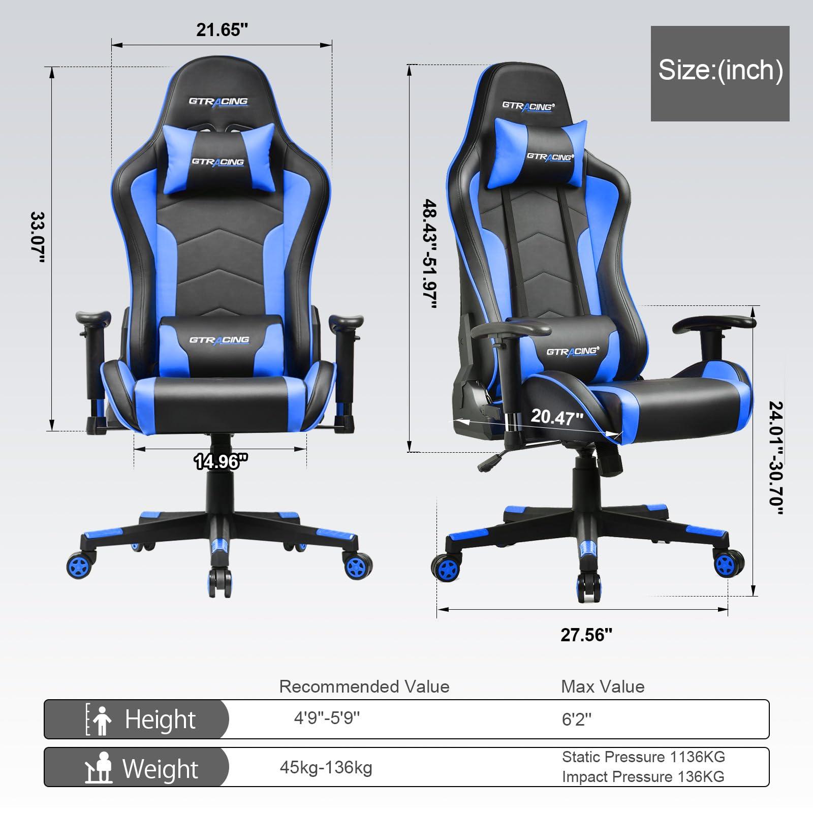 GTRACING GTRACING Gaming Chair with Speakers Bluetooth Music Video Game Chair Audio Ergonomic Design Heavy Duty Office Computer Desk ChairBlue