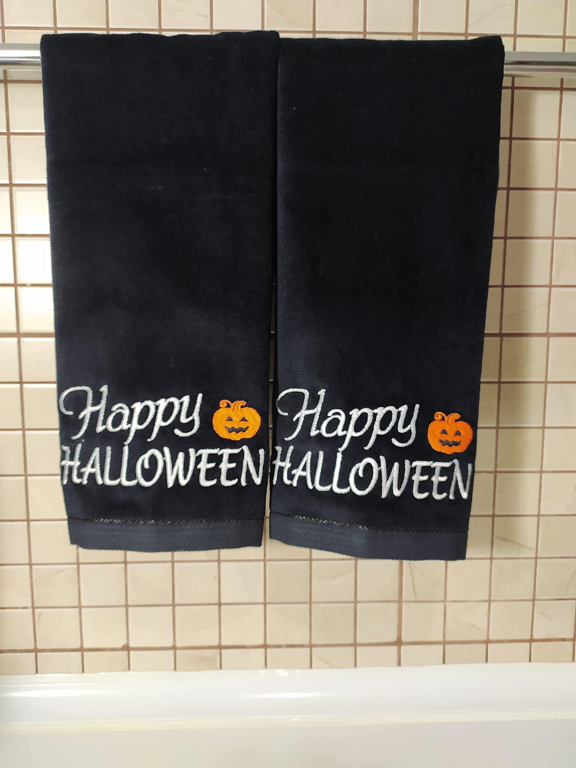 Towland Ticaret 2 Pack Happy Halloween Hand Towels, 100% Soft Cotton, Basket Stuffers, (12X20 Inches) Decor Hand Towels Gift Packed, Decorative Hand Towels, Ideal for Kitchen and Bathroom Use (Orange, 2)