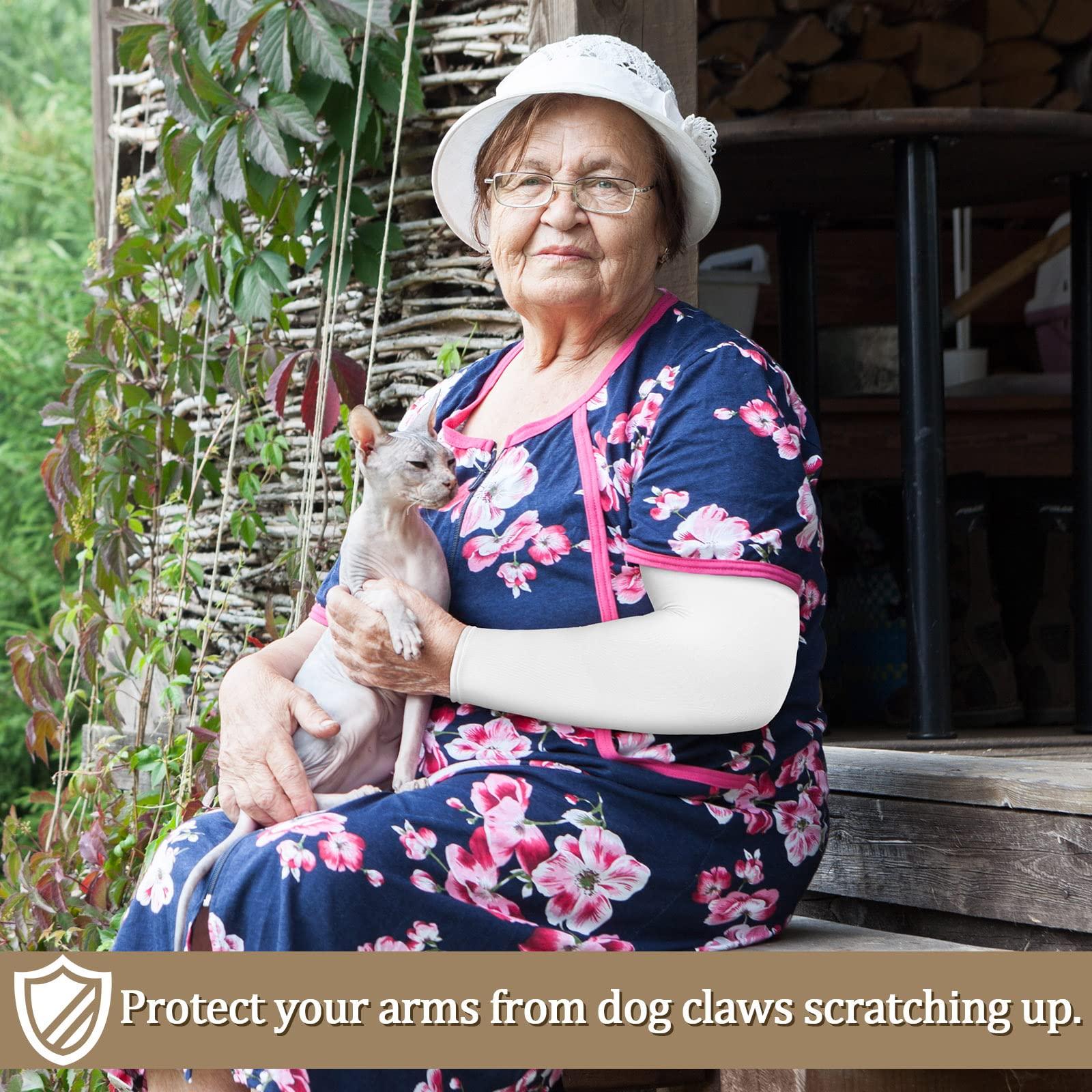 Janmercy Janmercy 8 Pairs Elderly Skin Thin Protector Sleeves Bruise Abrasions Protective Arm Sleeve (White, Beige)