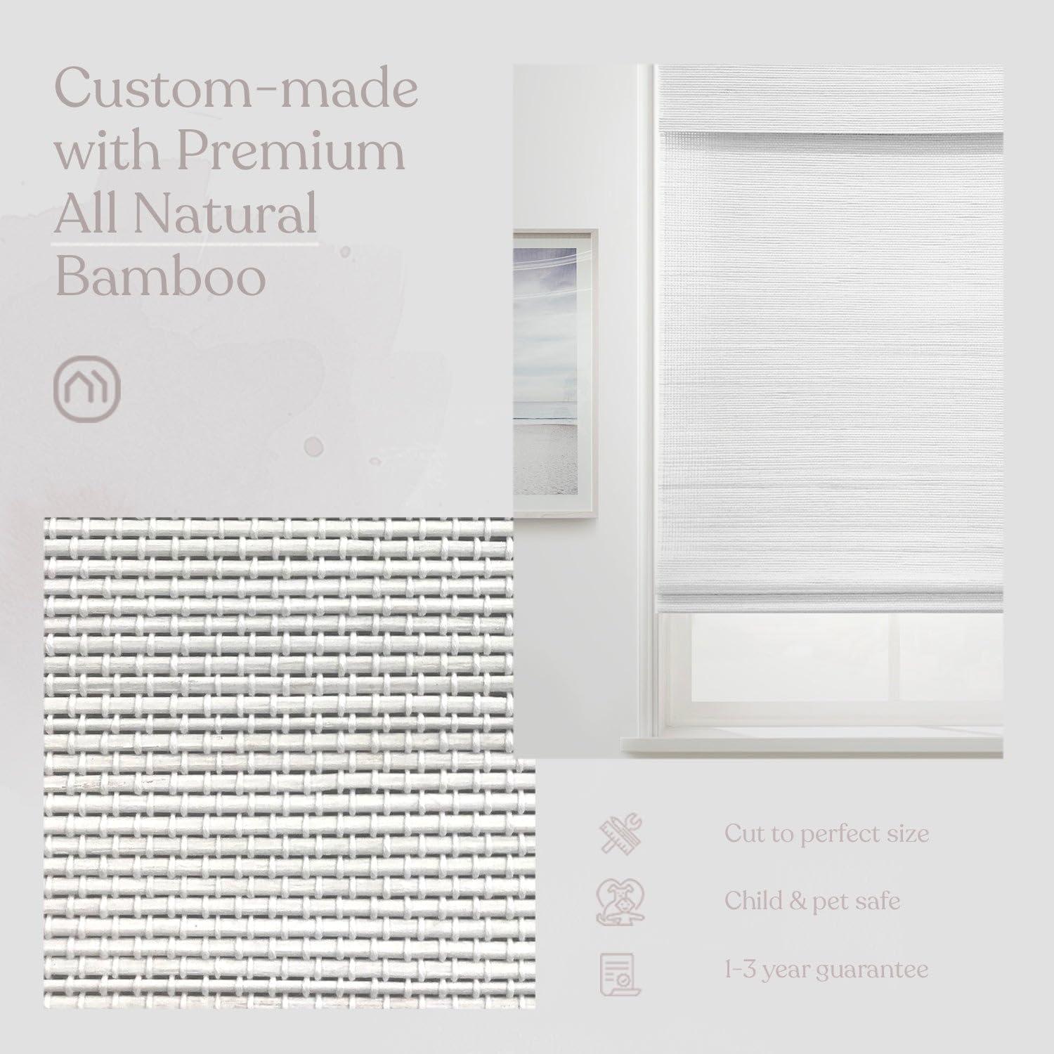 Mood MOOD Custom Bamboo Shades | Woven | Cordless Bamboo Roman Shades for Windows and Doors (Natural Woven) | Woven Frost White (Sheer) | 52" W x 48" H