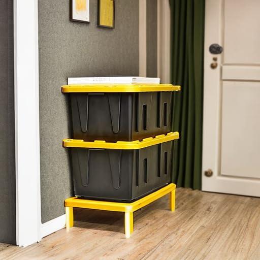 HOMZ HOMZ 2-Pack Durabilt, Heavy Duty Plastic Storage Bins with Lids, 27 Gallon, Black/Yellow
