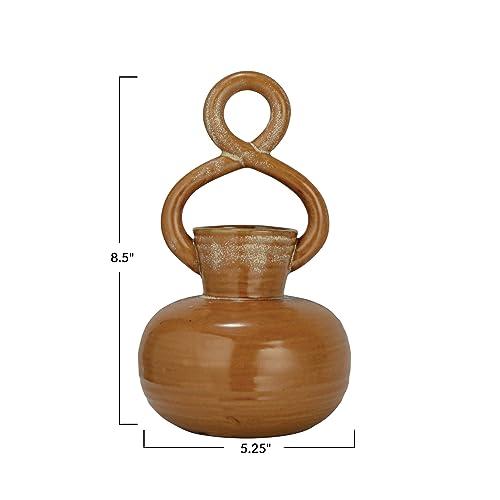 Bloomingville Bloomingville 8.5 Inches Stoneware Twisted Handle and Reactive Glaze, Brown Vase