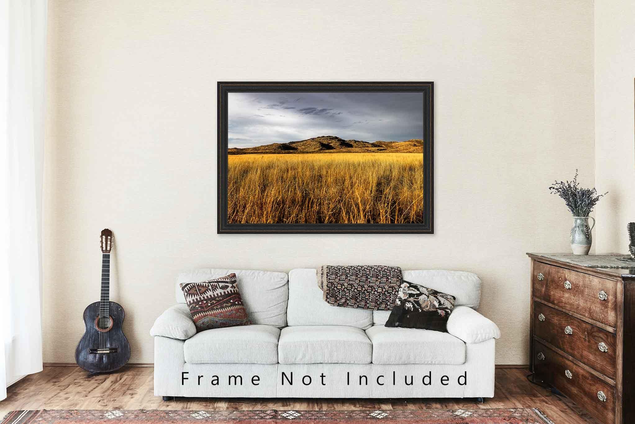 Southern Plains Photography Wichita Mountains Photography Print (Not Framed) Picture of Mountain Overlooking Golden Prairie Grass on Autumn Day in Oklahoma Great Plains Wall Art Nature Decor (5\" x 7\")