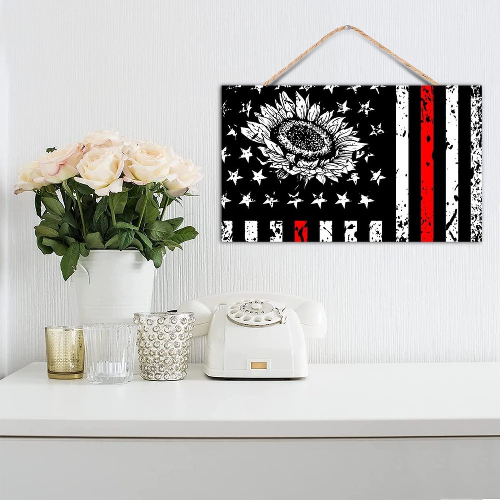 TEANFUN TEANFUN Sunflower American Flag Sign USA Country Wood Wall Decor Garage Patriots Man Cave Decorationgs Signs Military Hunting Art Bar Walls Poster Patriotic Wooden 12x20 Inch