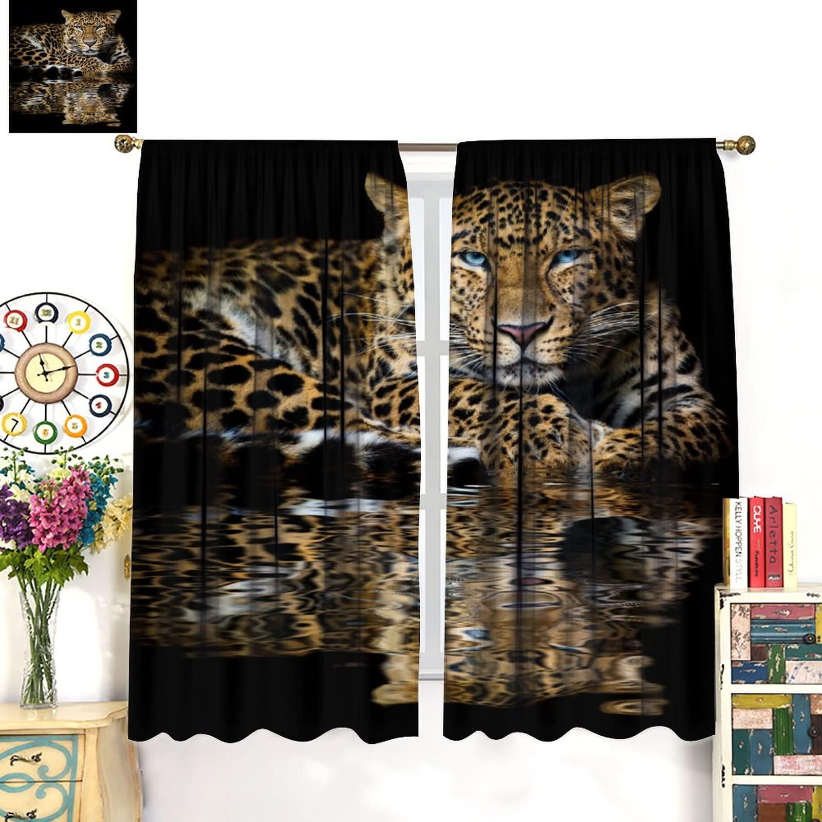 JTMTYWW African Wild Animal Curtains Safari Cheetah Print Decor Living Room Bedroom Dining Room Blackout Window Drapes Polyester Fabric with Rod Pocket Black Brown 55x63in