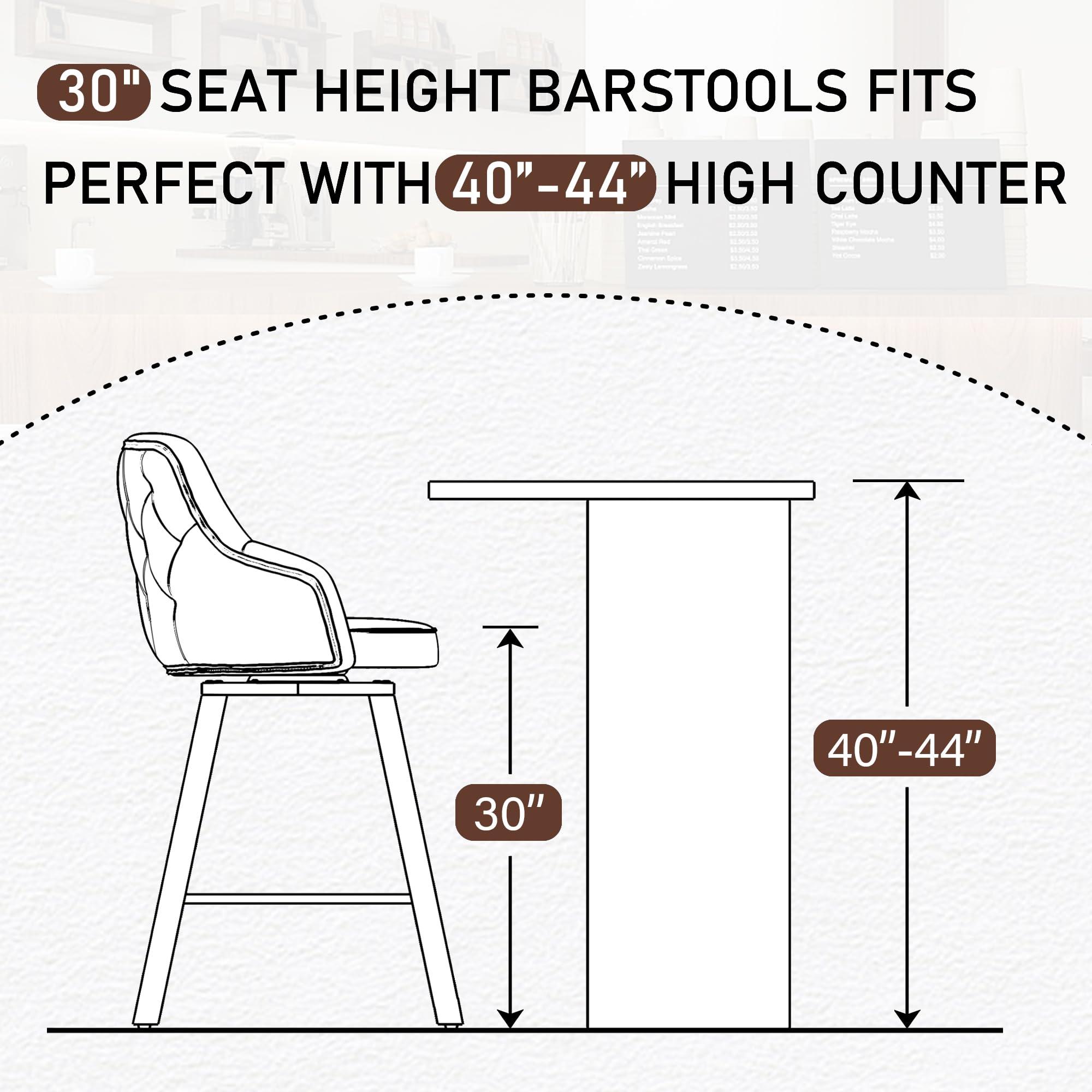 FIRAVOE FIRAVOE Bar Stools Set of 3, 30\" Swivel Bar Height Bar Stools with High Back, Faux Leather Kitchen Barstools Bar Height for Kitchen Island (Dark Brown, 3PCS 30\" Bar Stools)