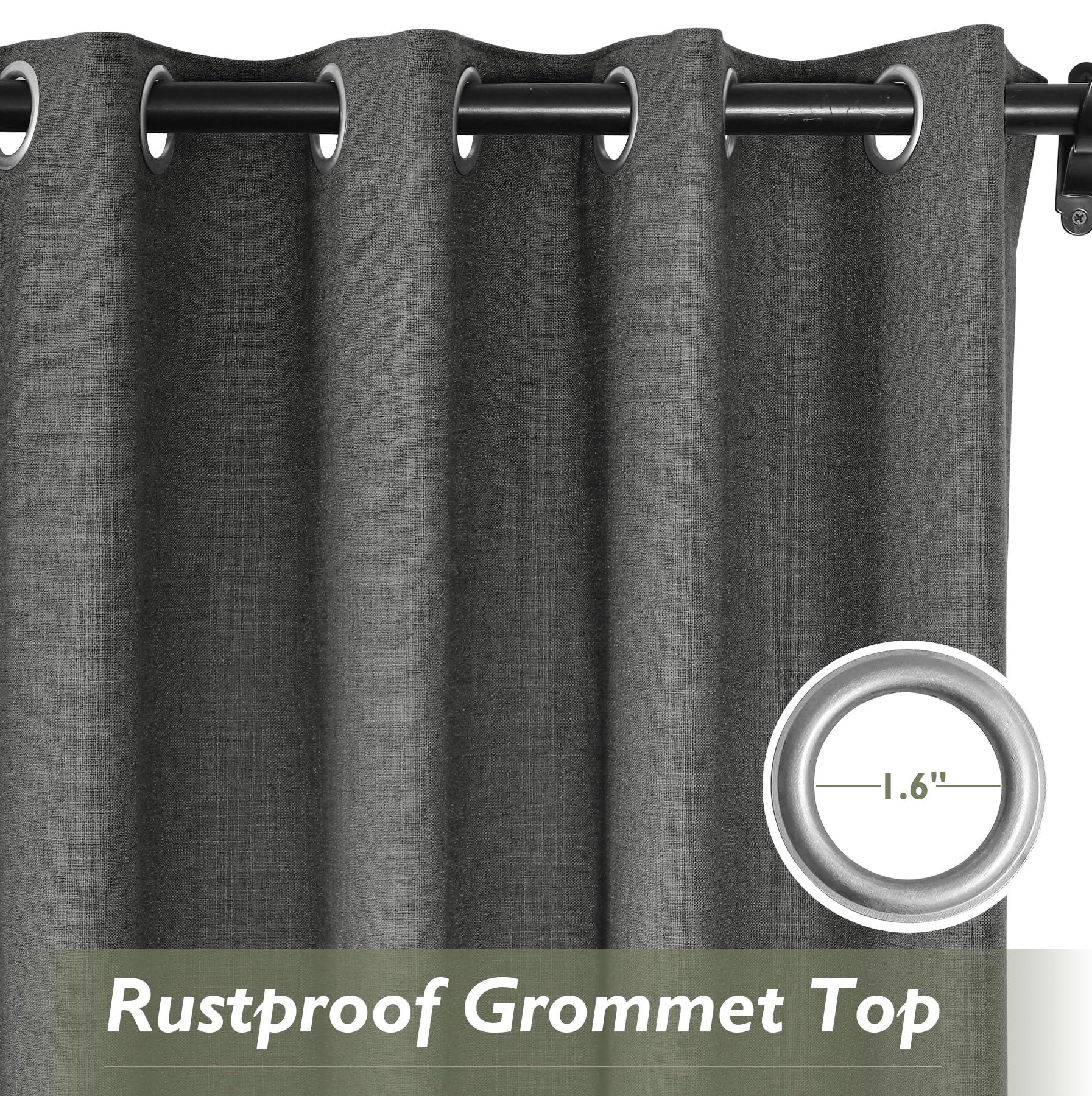 Fcosie Fcosie Dark Grey Natural Linen Extra Long Curtain with Grommets Top, Floor to Ceiling Curtains 108 Inches Long for 2 Story House, Tall Window, High Ceiling, 1 Panel, 100" Width by 108" Length