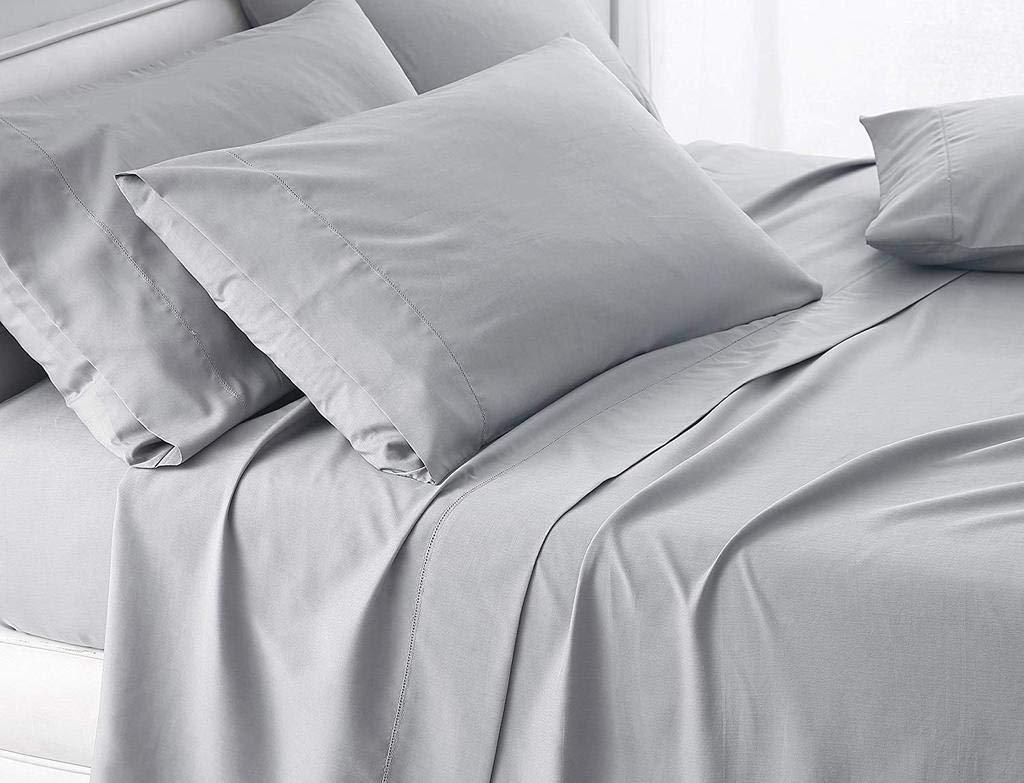 LaxLinen LaxLinen 600-Thread Count Sheet Set - 6 Piece - Extra Soft - Deep Pockets (10-12 inches)- Easy Fit - Breathable & Cooling Egyptian Cotton Silver Grey Solid, Emperor - 84\" x 84\"