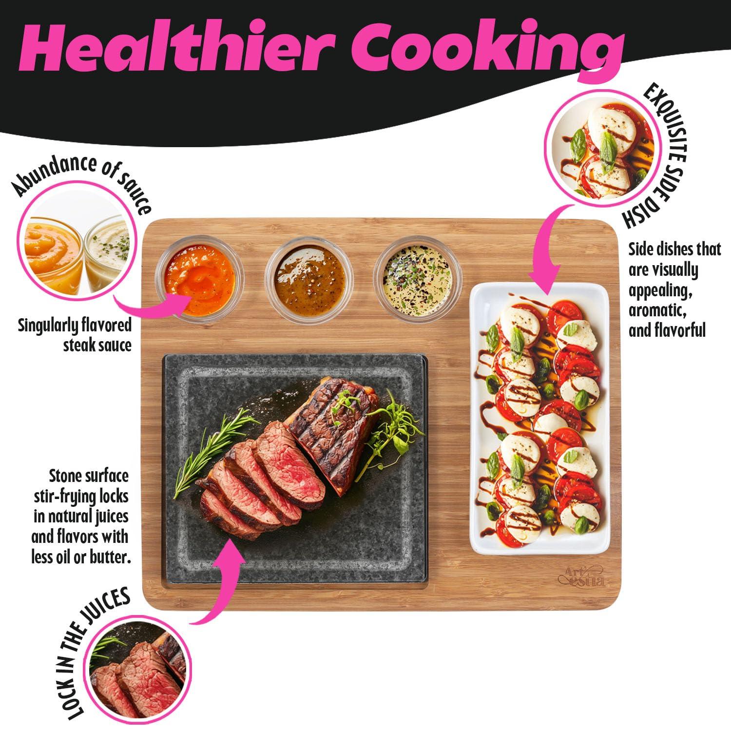 Artestia Artestia Cooking Stones for Steak Stones Sizzling Hot Stone Set Hot Rock Cooking Stone Indoor Grill, Granite Stone Cooking Set/BBQ/Steak Grill (Upgrade Version)