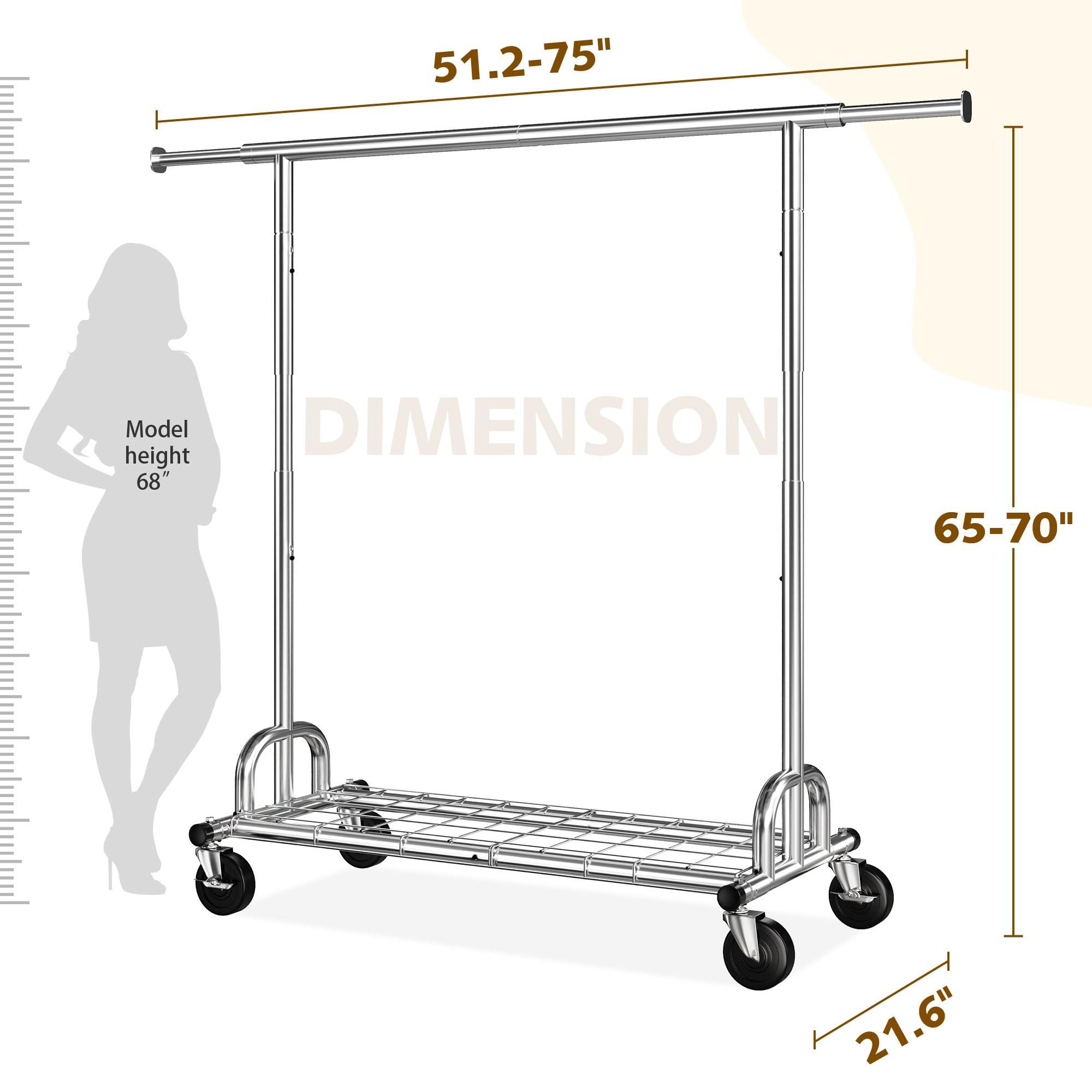 Raybee Raybee Heavy Duty Clothes Rack, Clothing Rack Load 485 LBS, Metal Garment Rack, Rolling Clothes Racks for Hanging Clothes, Portable Clothes Rack with Sturdy Wheels