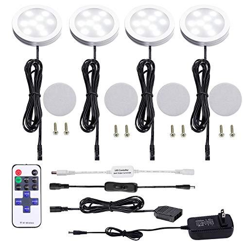 AIBOO AIBOO LED Under Cabinet Lighting Kit 4 Packs of 12V Puck Lights with RF Dimmable Wireless RF Remote Control for Kitchen Counter Accent Lighting(Daylight White)