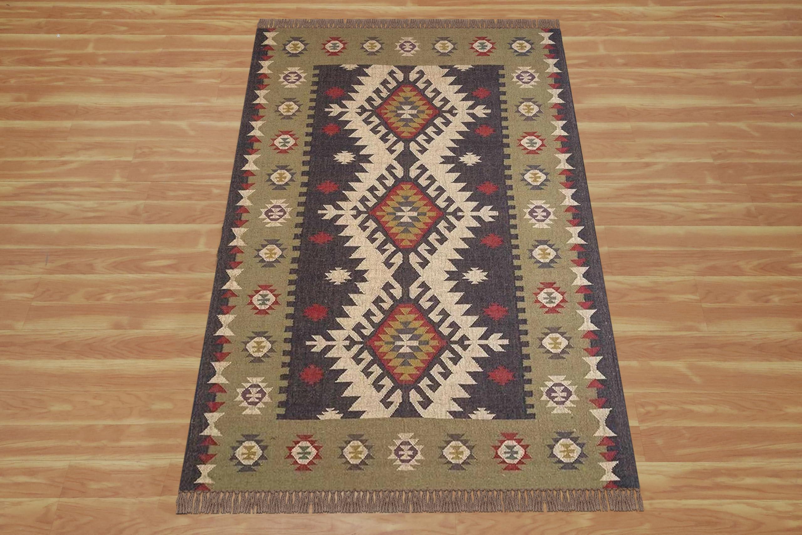 CASAVANI CASAVANI Premium Quality Rug 10x18 Area Rug Hand Woven Rug Light Green Jute Rugs for Living Room Wool Indoor Outdoor Use Boho Rug Flatweave Wool Jute Area Rugs for Terrace & Garden Yoga Mat Kitchen