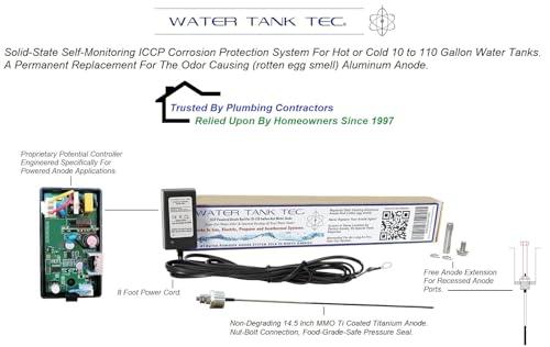 waterodor.com Industrial Grade Powered Anode. Replaces Odor Causing Factory Anode. 20+ Year Lifespan On Anode. For Home 10 To 110 Gallon Water Tanks.