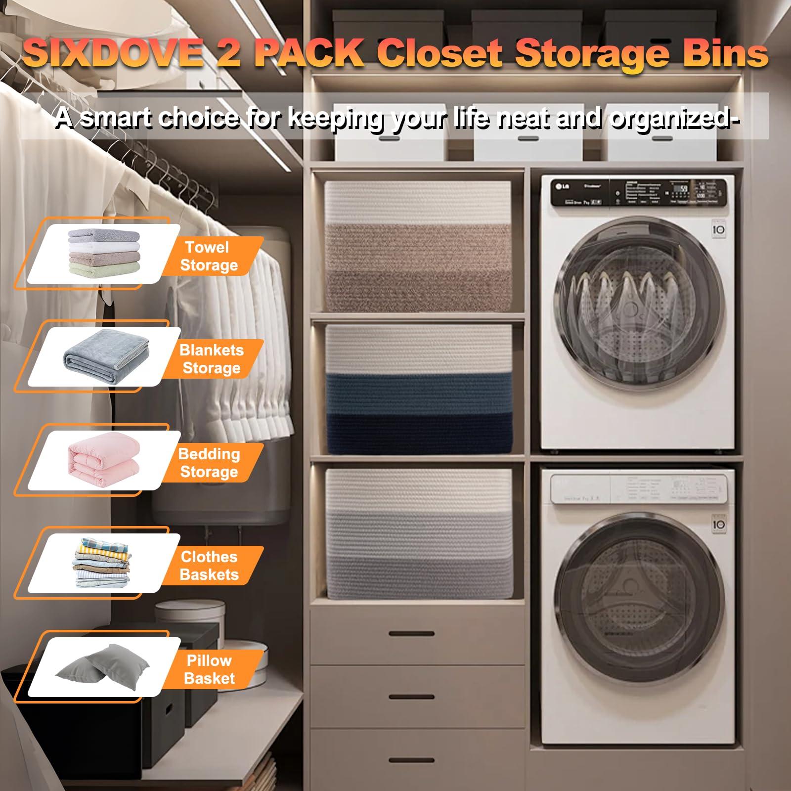 SIXDOVE Storage Baskets for Organizing, 2 Pack Woven Basket for Storage, Rectangle Baskets for Shelves Closet Organizers, Toy Basket for Nursery Storage Living Room, Laundry Room, Bedroom, Gradient Blue