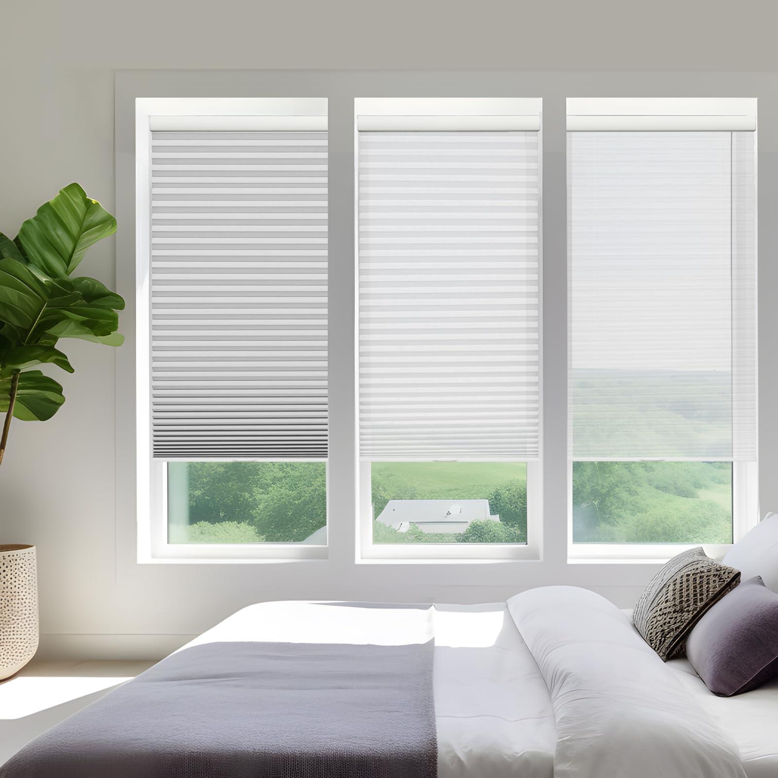 Persilux Persilux Custom Cordless Cellular Shades for Windows Sheer Blinds (White, 15"W x 48"H) 1.8" Single Cell Honeycomb Shades Bottom UP Cellular Blinds Semi-Transparent Honeycomb Blinds for Windows, Home