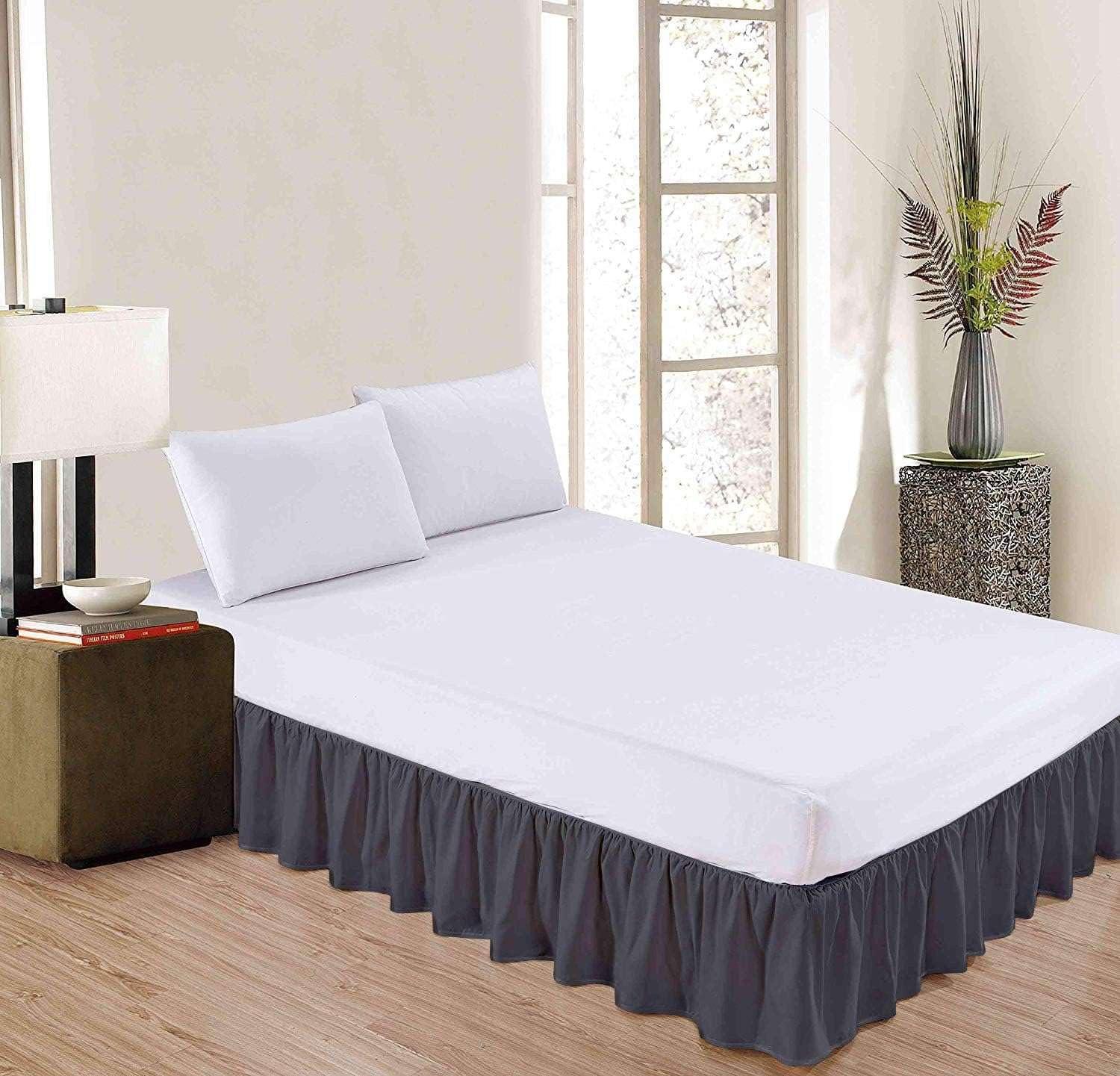 Sleepwell Dark Grey Solid Ruffled Bed Skirt Twin-XL-18 Inch Drop Split Corner, Microfiber Bedskirt with Platform Three Sided Coverage
