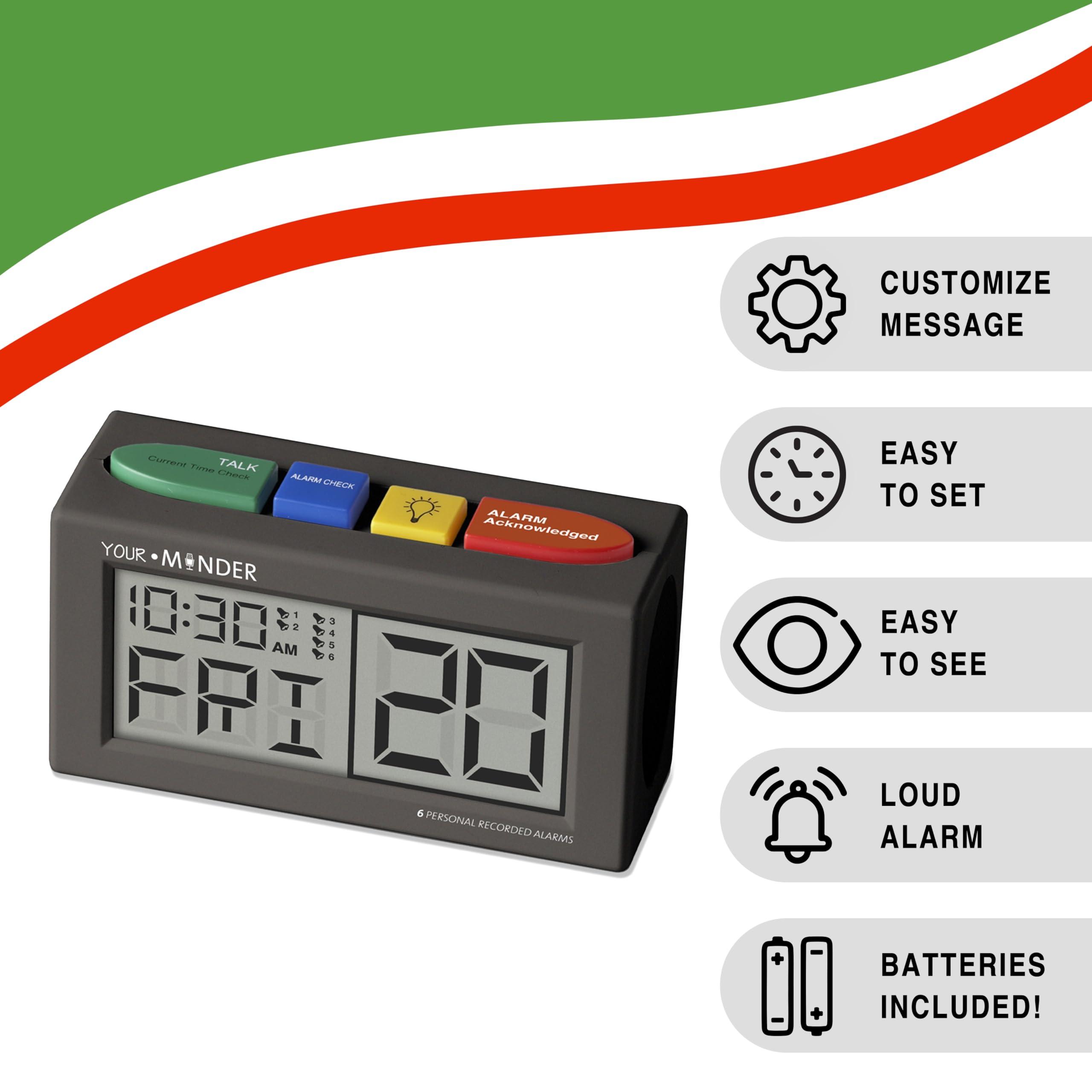 MEDCENTER MEDCENTER Your Minder Voice Record and Alarm Replay Reminder Clock with Loud Multiple Alarms, Recordable Talking Alarm Clock for Medication Reminders (With Adapter) Gift for Mom, Dad, Elderly, Seniors