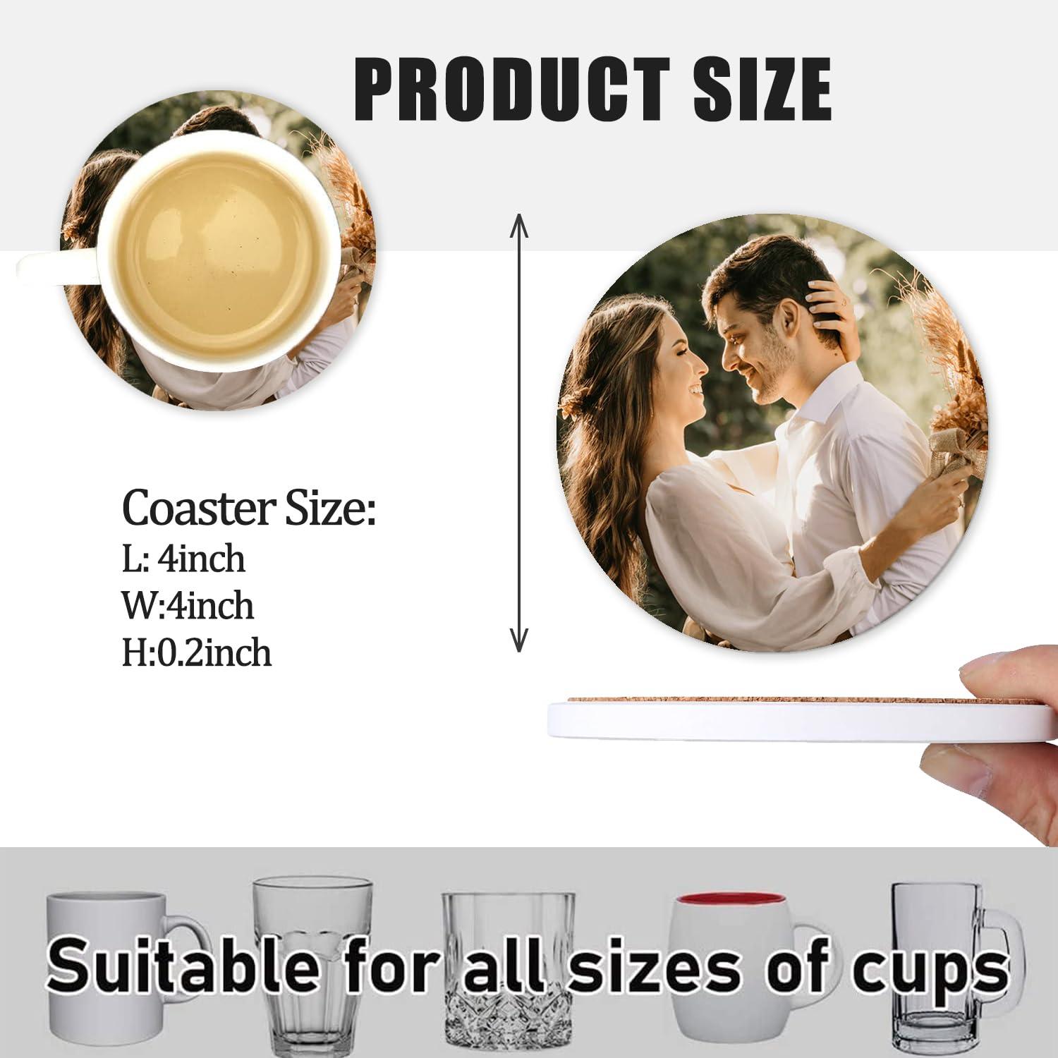 POKEHAND Custom Coasters, Personalized Ceramic Coasters for Crafts, Customized Drink Coasters with Your Photo, Text and Logo, for Weddings, Bars, Homes, Offices
