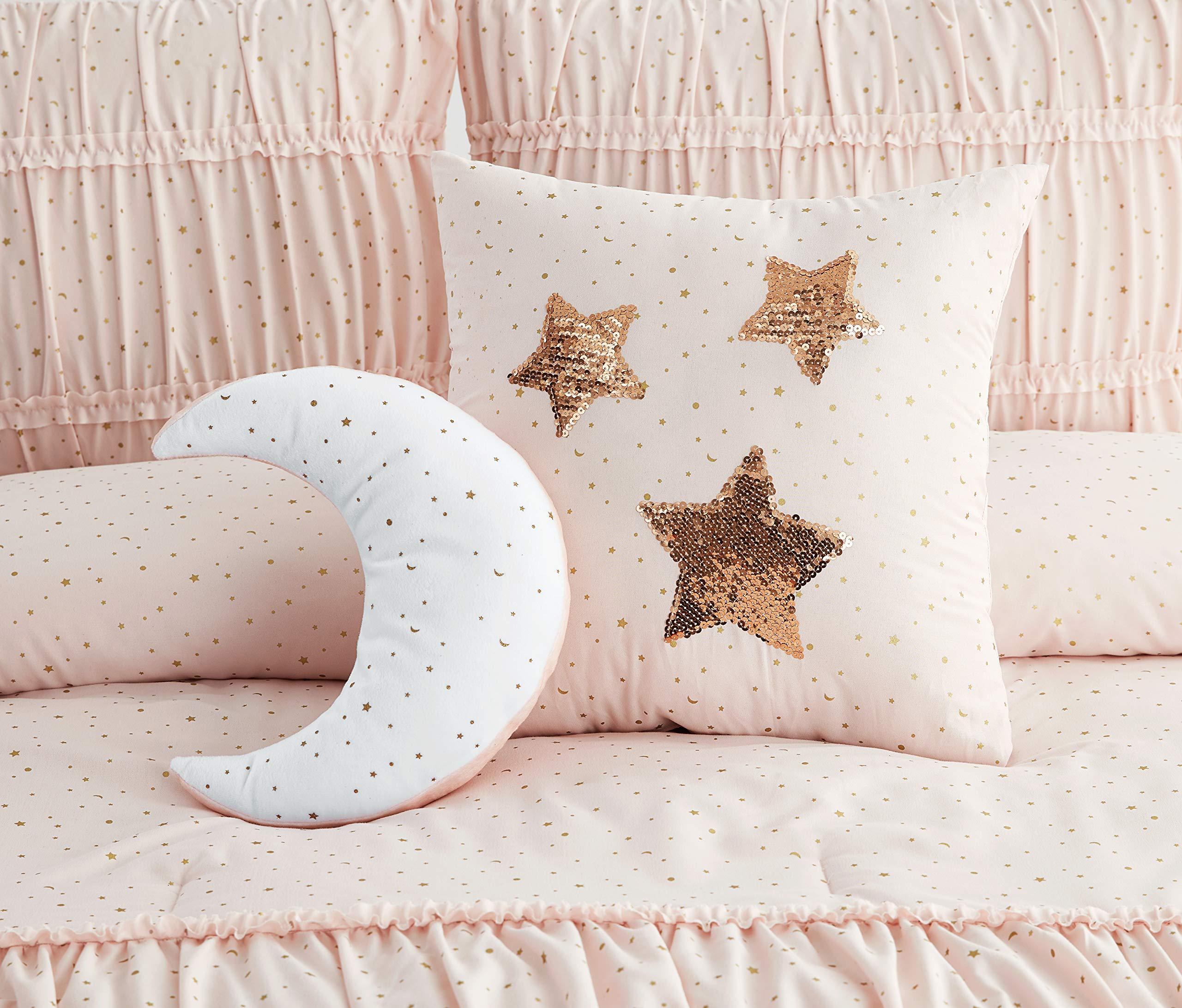 Madison Parker Mytex Celestial Princess Pretty 5-Piece Comforter set with gold metallic foil, Smocked texture, Girls, Teen bedding, Stars and Moons, Two Twinkling Decorative Pillows, Shabby Chic, Blush Pink, Full