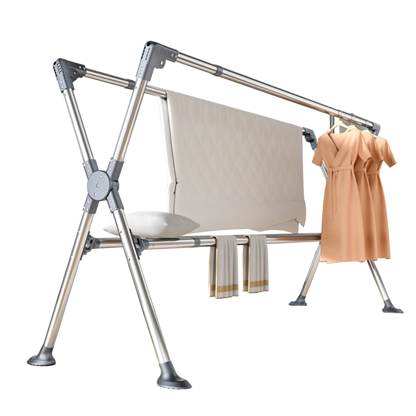 RIFWOVE Freestanding Laundry Rack, Drying Rack Clothing, Laundry Clothes Storage, Clothes Drying Rack, Tall Metal Foldable Laundry Clothes Drying Rack Stand, Stainless Steel Laundry Rack ( Color : Silver , Si