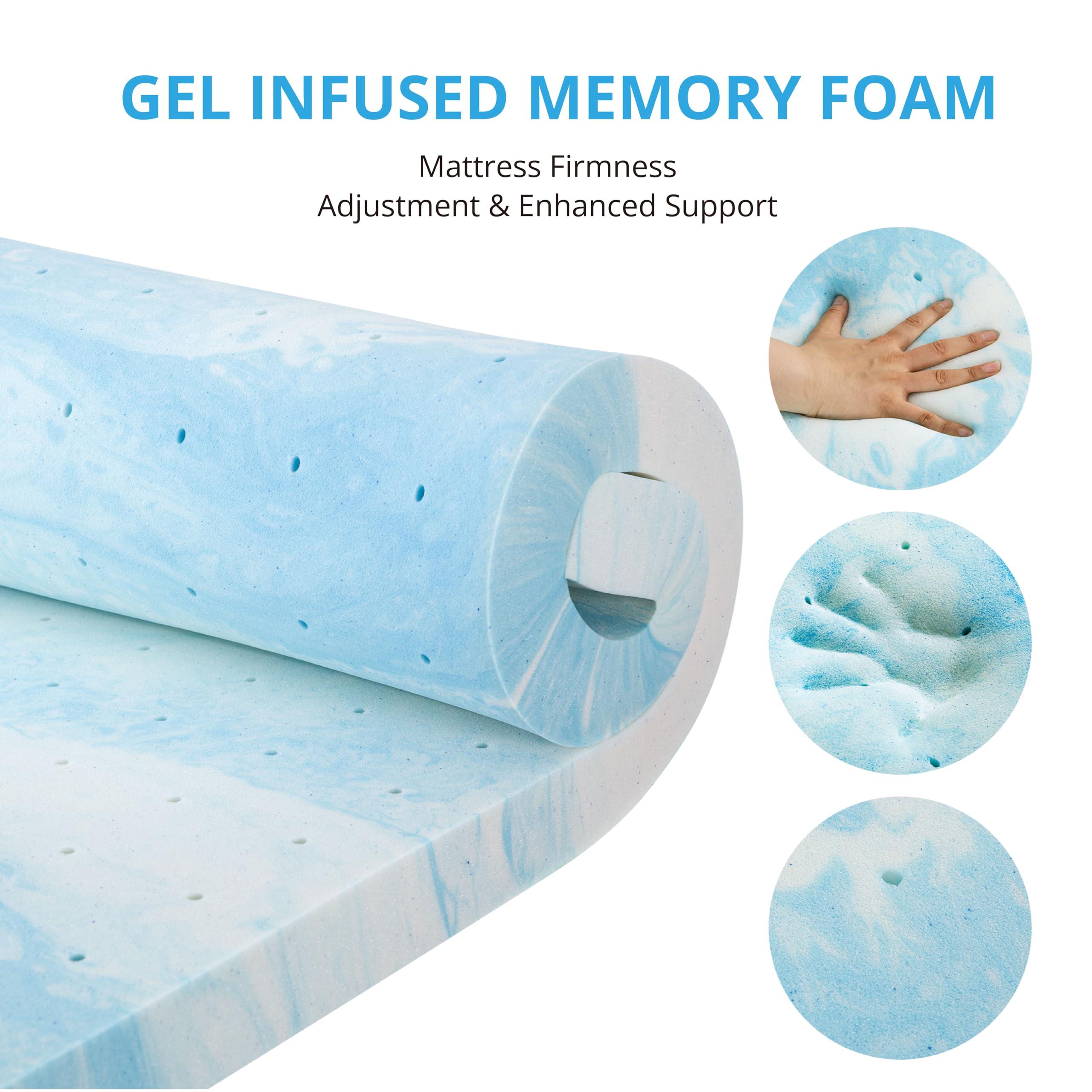 MLILY EGO Gel Memory Foam Mattress Topper, 2 Inch Twin with Removable Breathable Soft Cover, Cooling Bed Topper for Comfort Body Support & Pressure Relief, CertiPUR-US Certified