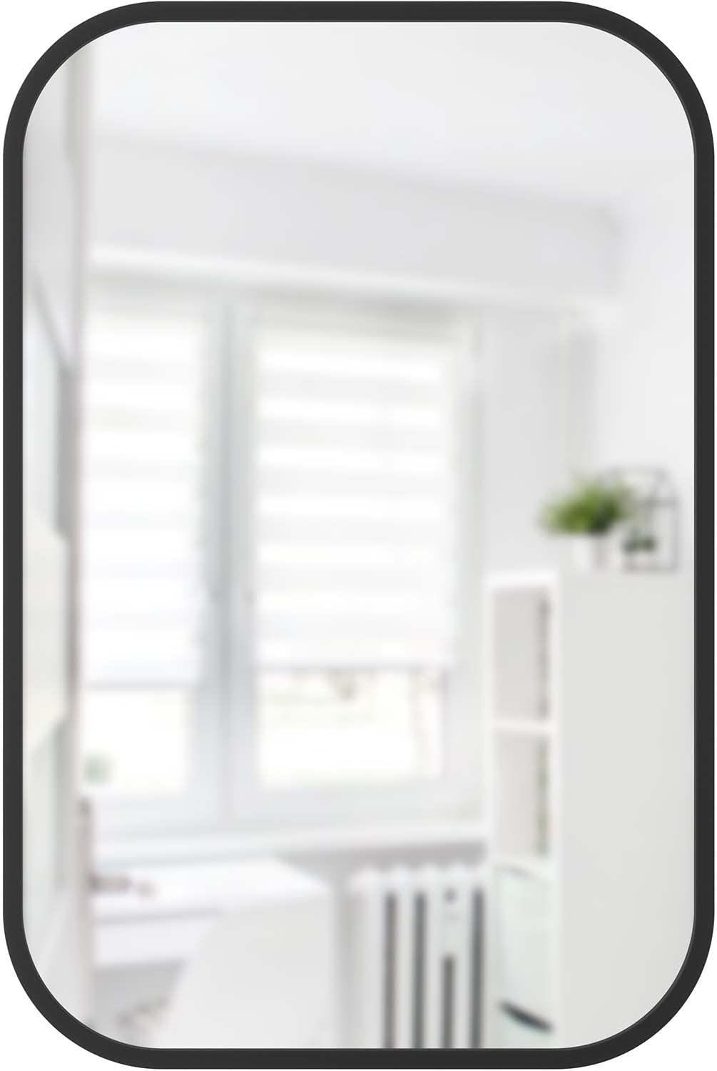 Umbra Umbra Hub Rectangular Wall Mirror with Rubber Frame, Modern Decor for Entryways, Washrooms, Living Rooms, Black