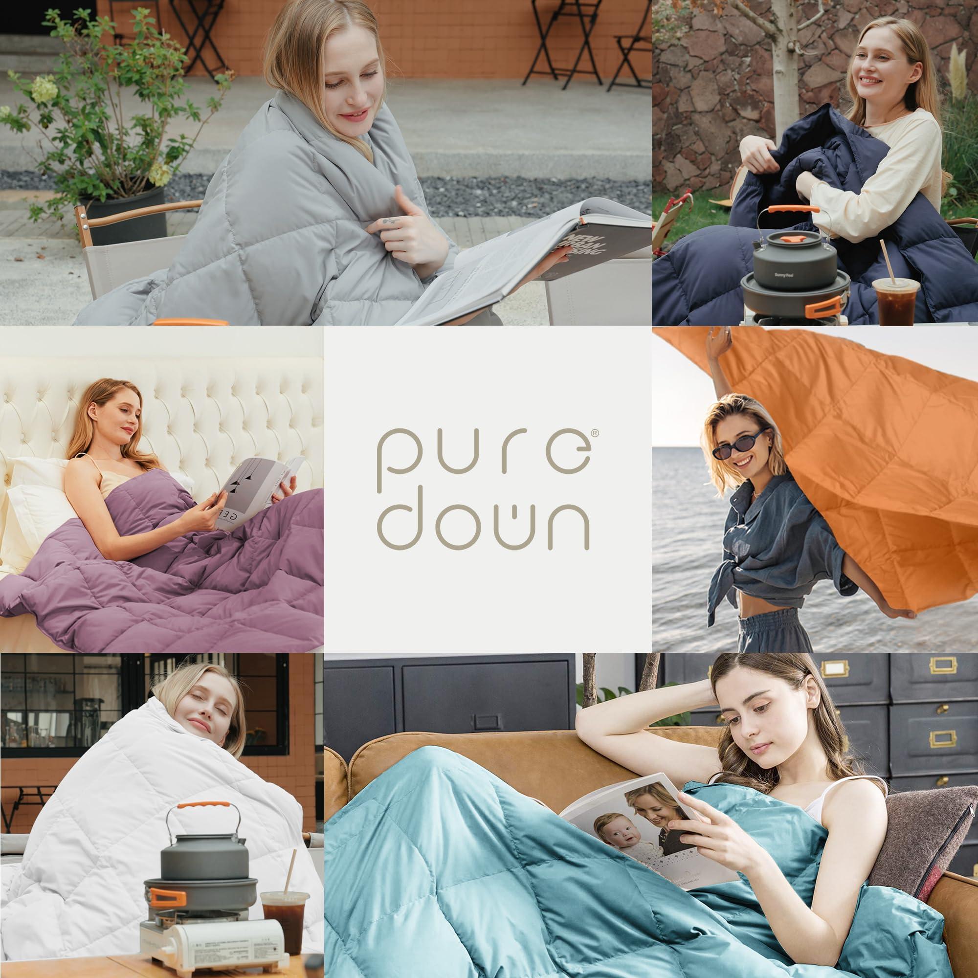 puredown Puredown Soft Feather Down Throw Blanket Lightweight Packable Couch Throw for Indoor and Outdoor Use, 50\"X70\", Beige