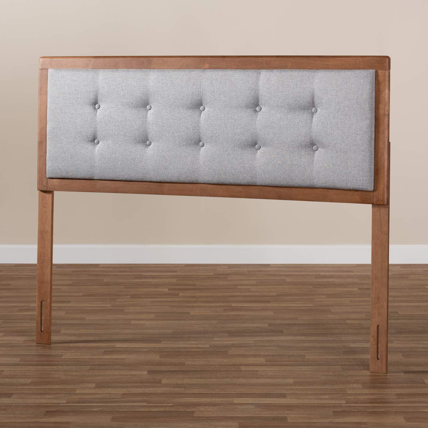 Baxton Studio Baxton Studio Sarine Mid-Century Modern Light Grey Fabric Upholstered Walnut Brown Finished Wood Full Size Headboard