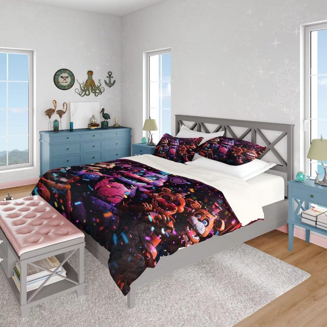 FNAFfans Full Five Nights Favors Bedding Sets Duvet Cover FNAF Soft Microfiber 3 Pieces Bed Set Collection for Girls Boys, No Comforter 05