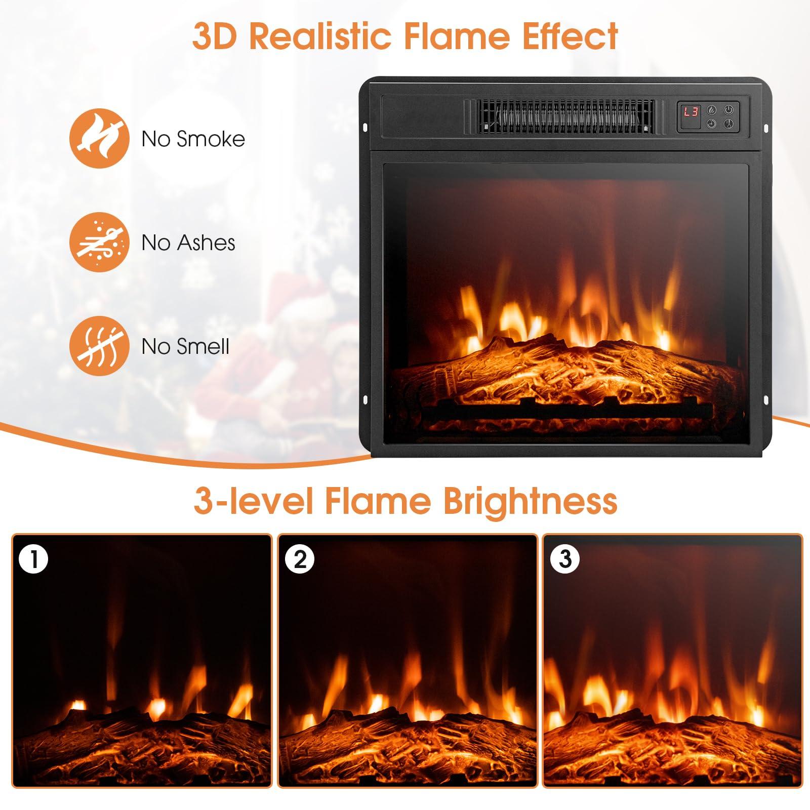 Tangkula Tangkula 1400W 32 Inches Electric Fireplace with Mantel, Freestanding Fireplace Heater with 3D Flame Effect, Remote Control, Thermostat, 6H Timer, Overheat Protection (Brown)
