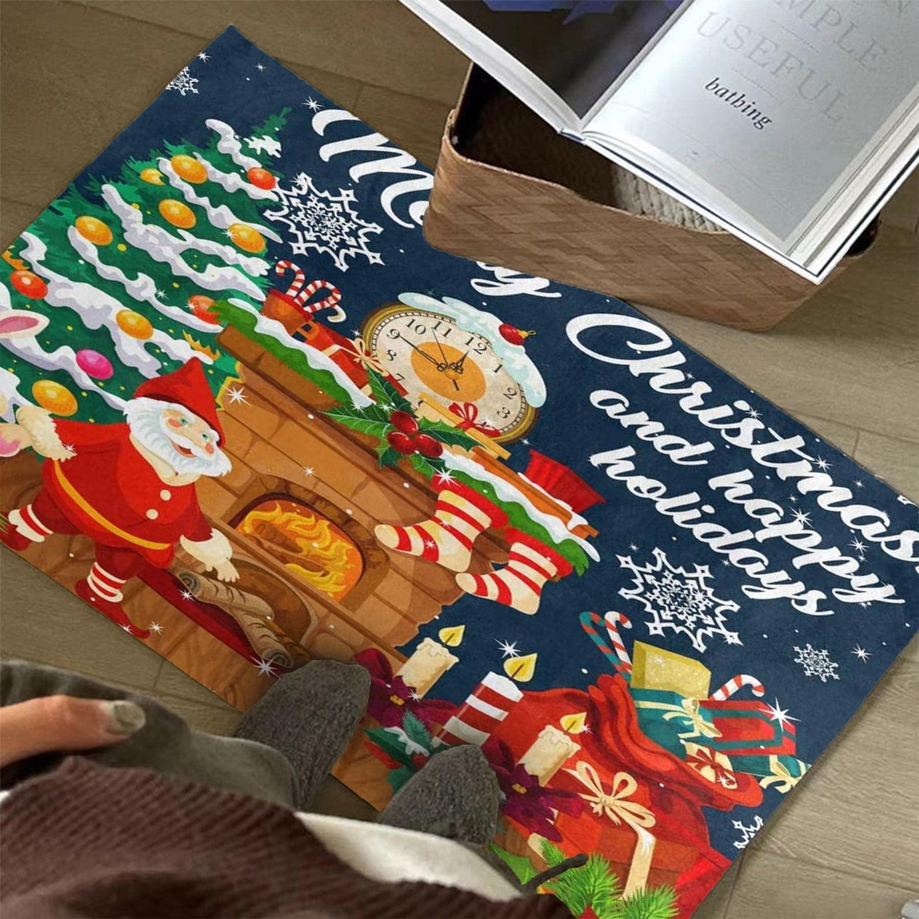 Ocervd Ocervd Merry Christmas Santa Claus Gift Tree Snowflake New Year Area Rug Rugs for Living Room Bedroom 3x5ft