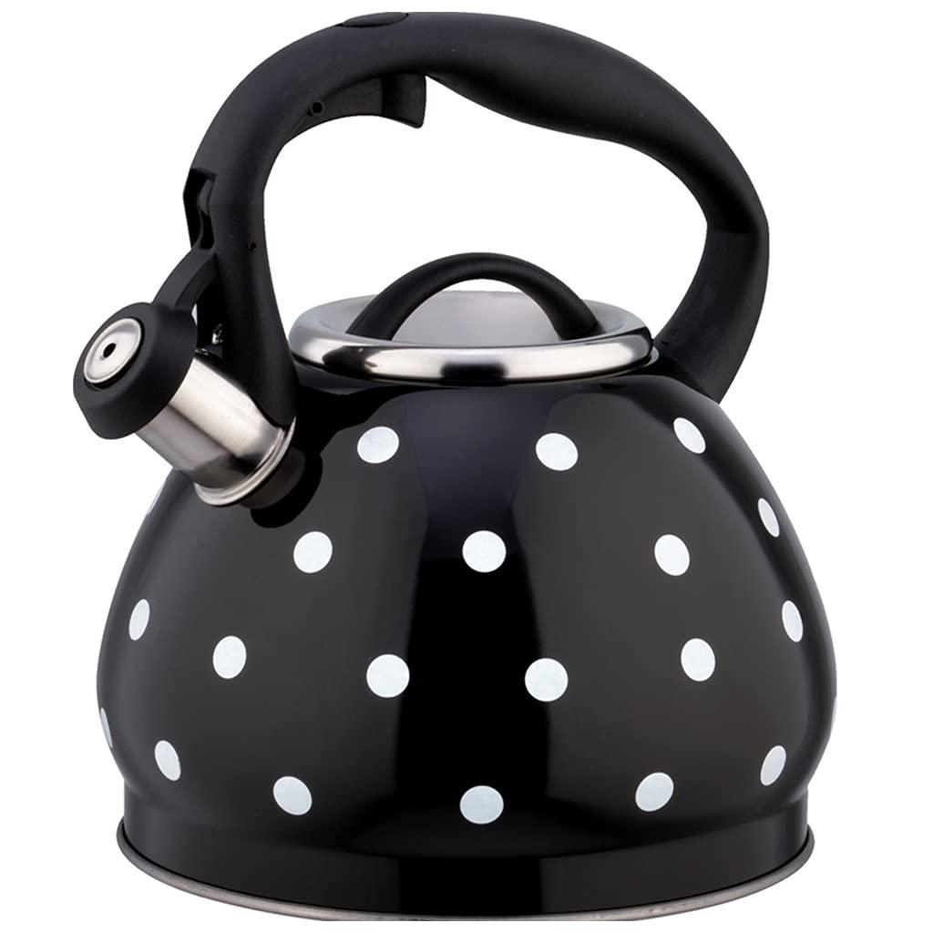 QPZK Cute Whistling Tea Kettle Polka Dot Teapot Stove Top,One-button Opening and Closing Design Cooking Grade Stainless Steel Tea Kettles, Tea Pot Home Decoration Gift black